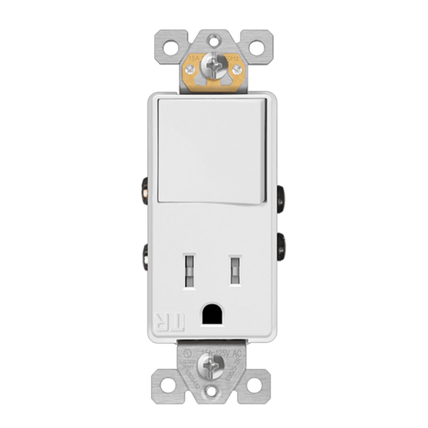 15 Amp Single Pole Light Switch with Tamper Resistant Outlet - White - Perfect for Home, Office & Commercial Electrical Installations