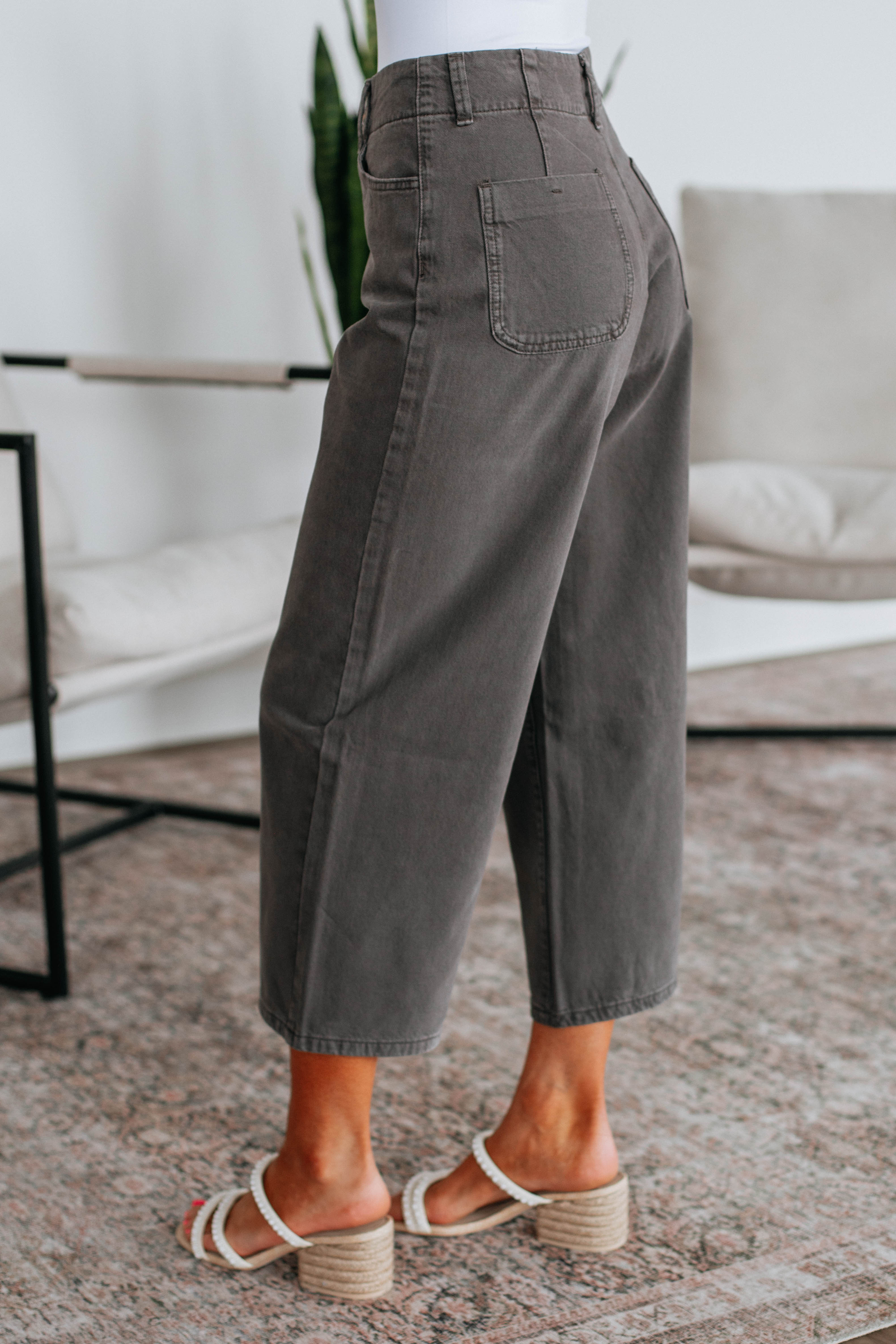 Blithe Women's High Waist Wide Leg Pants - Charcoal Gray Casual Lounge Pants for Work, Travel & Everyday Comfort