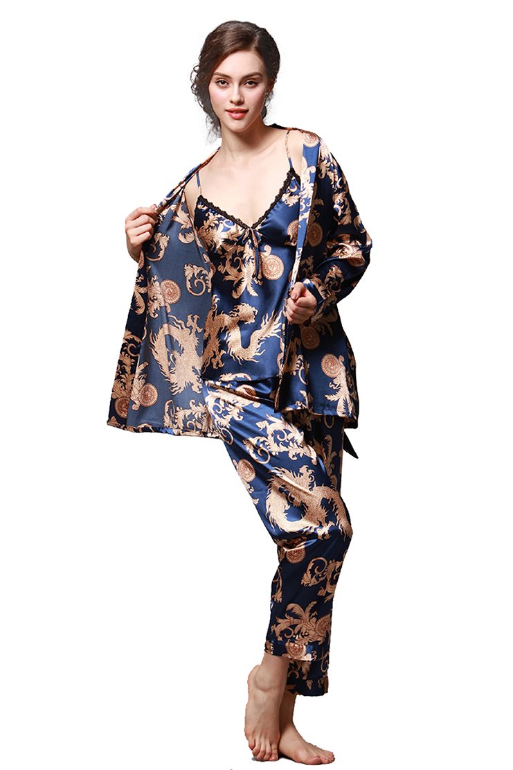 Baress Women's Satin 3-Piece Pajama Set - Long Sleeve Nightwear & Lounge Pants - Soft Sleepwear for Women - Perfect for Bedtime, Relaxing at Home & Gift Giving
