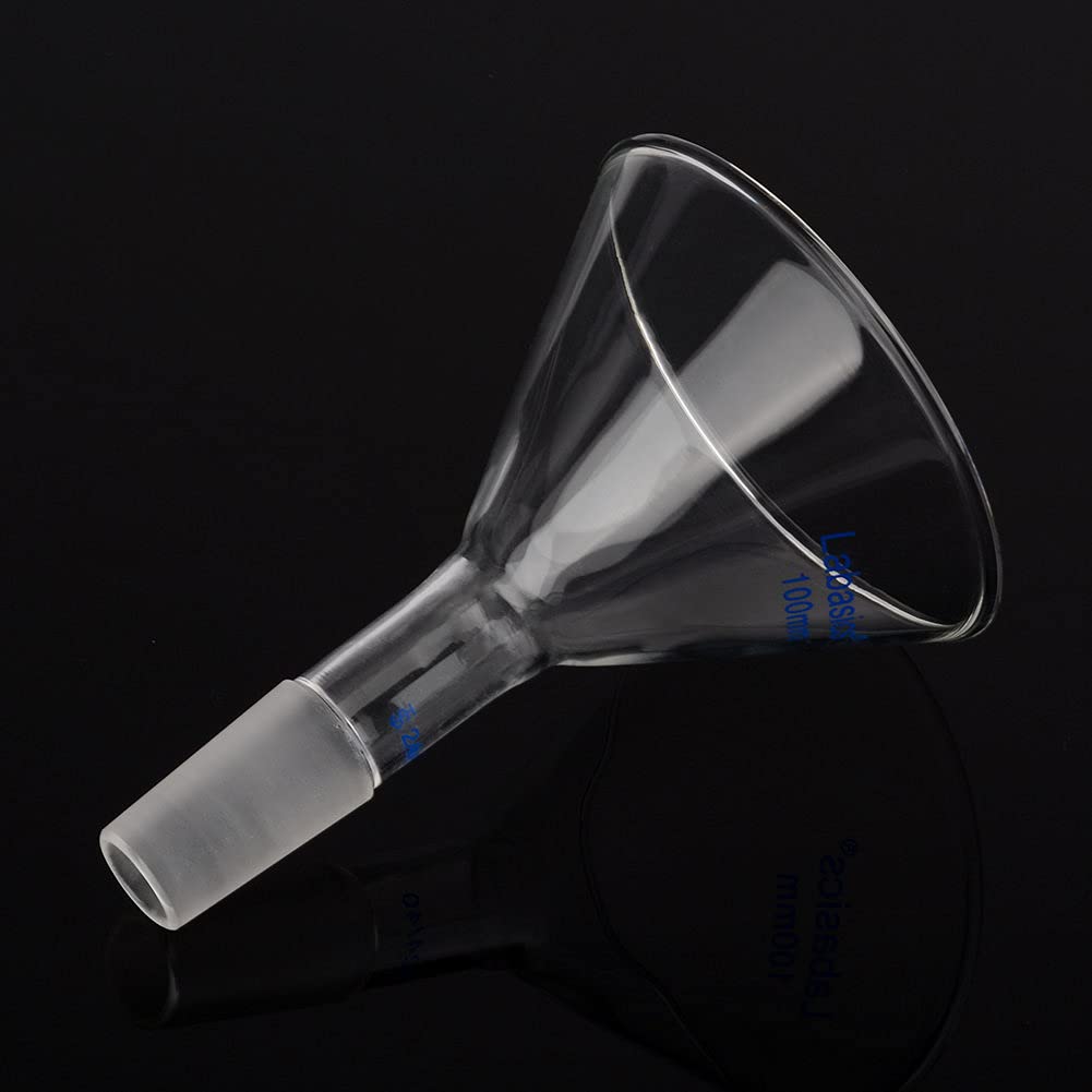 Labasics Short Stem Glass Powder Funnel - 100mm Top Diameter with 24/40 Inner Joint - Premium Filter Funnel for Chemistry Labs & Essential Oil Distilling