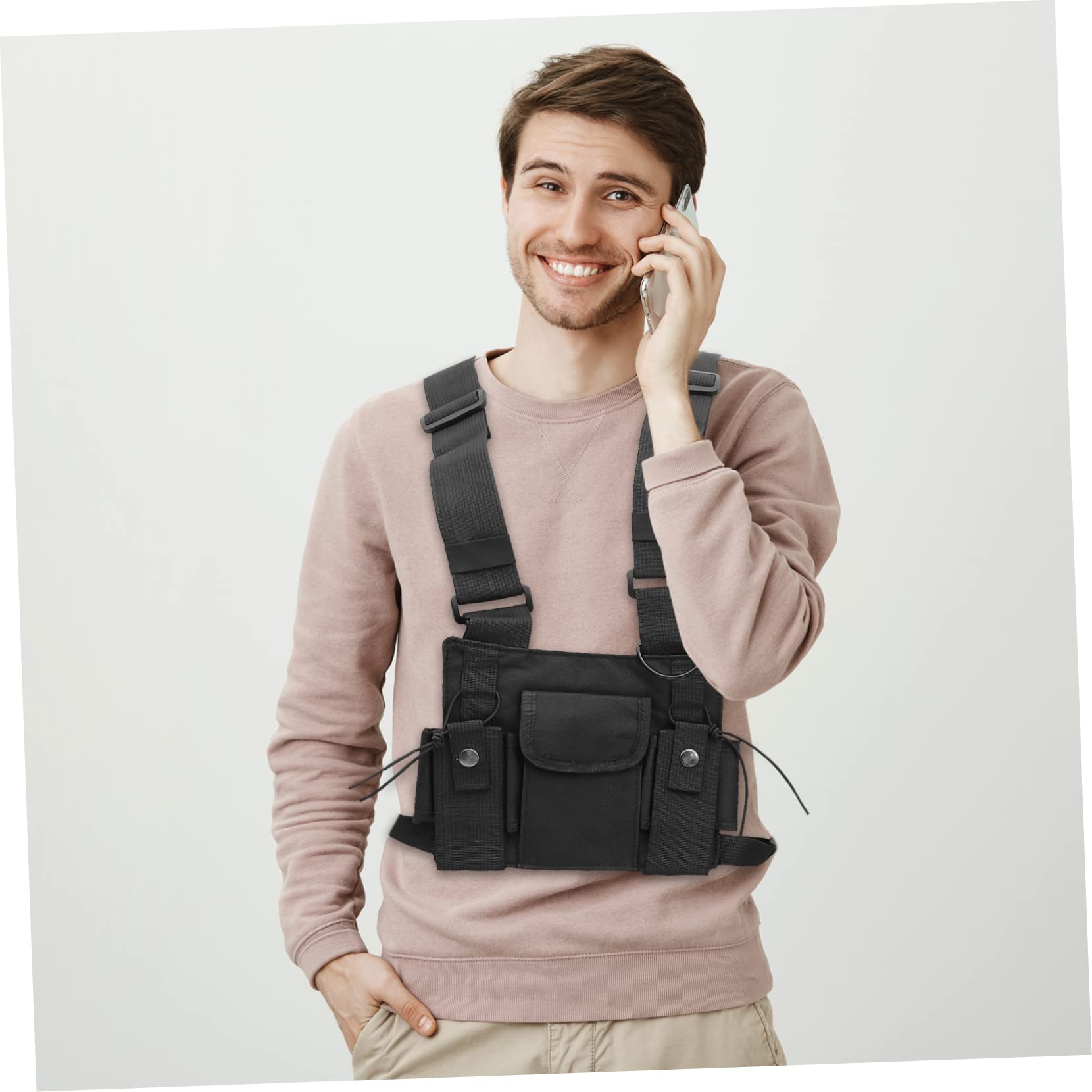 Gatuida 6-Pack Multifunctional Radio Vest Pouch for Kids & Adults - Nylon Drawstring Two-Way Radio Bag with Microphone - Perfect for Outdoor Adventures, Hiking, and Communication Enthusiasts