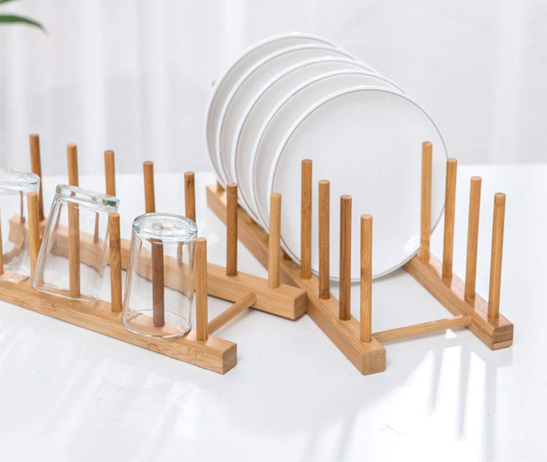 Lawei 6-Piece Bamboo Dish Rack Set - 3/6/8 Slot Wooden Plate Drying Rack with Pot Lid Holder for Dishes, Bowls, Cups & Cutting Boards | Space-Saving Kitchen Organizer for Countertop, Sink & Cabinet Storage