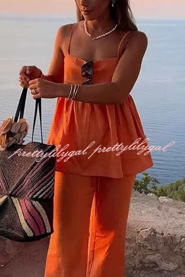 Stylish Solid Color Casual Suspenders with Loose Top & Elastic Waist Wide Leg Pants Set - Perfect for Everyday Wear, Office Outfits and Street Fashion