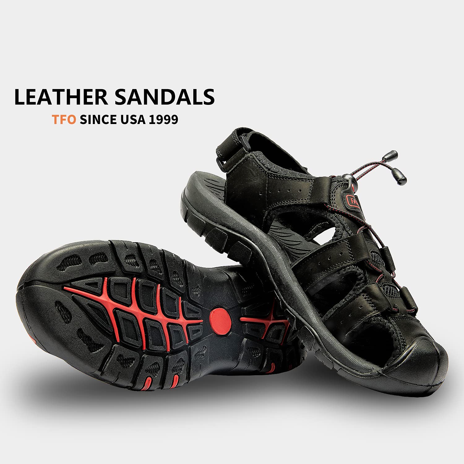 TFO Men's Leather Fisherman Sandals - Closed Toe Water Shoes for Hiking, Trekking & Walking | Breathable Athletic Sport Sandals for Summer Outdoor Activities, Beach & Water Sports