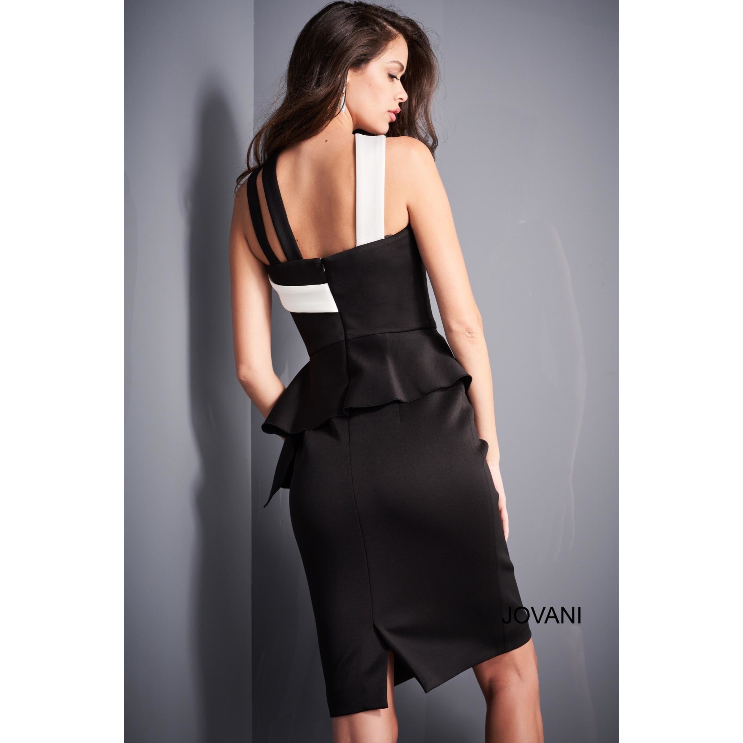 Jovani 04409 Black & White Knee-Length Cocktail Dress for Women | Elegant Party, Wedding Guest & Formal Evening Wear