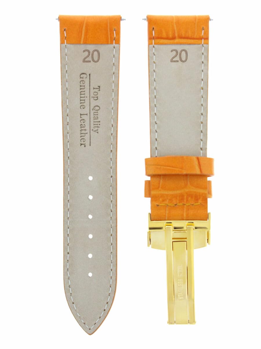 20mm Genuine Leather Watch Band Strap with Gold Deployment Buckle - Compatible with Tag Heuer Orange Watch - Perfect for Business, Casual & Formal Occasions