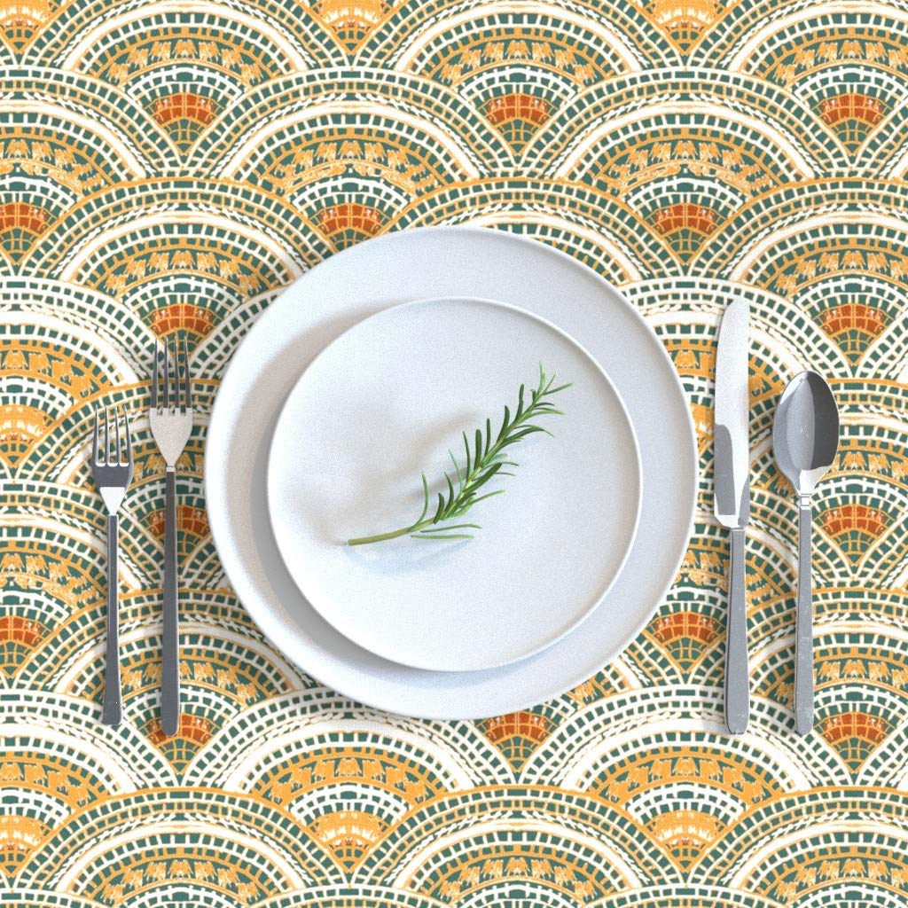 Premium Spoonflower Cotton Sateen Tablecloth 70x120 Inches - Moroccan Scale Scallop Edge Southwestern Print Custom Dining Table Linens | Perfect for Holiday Dinners, Outdoor Picnics & Boho Home Decor