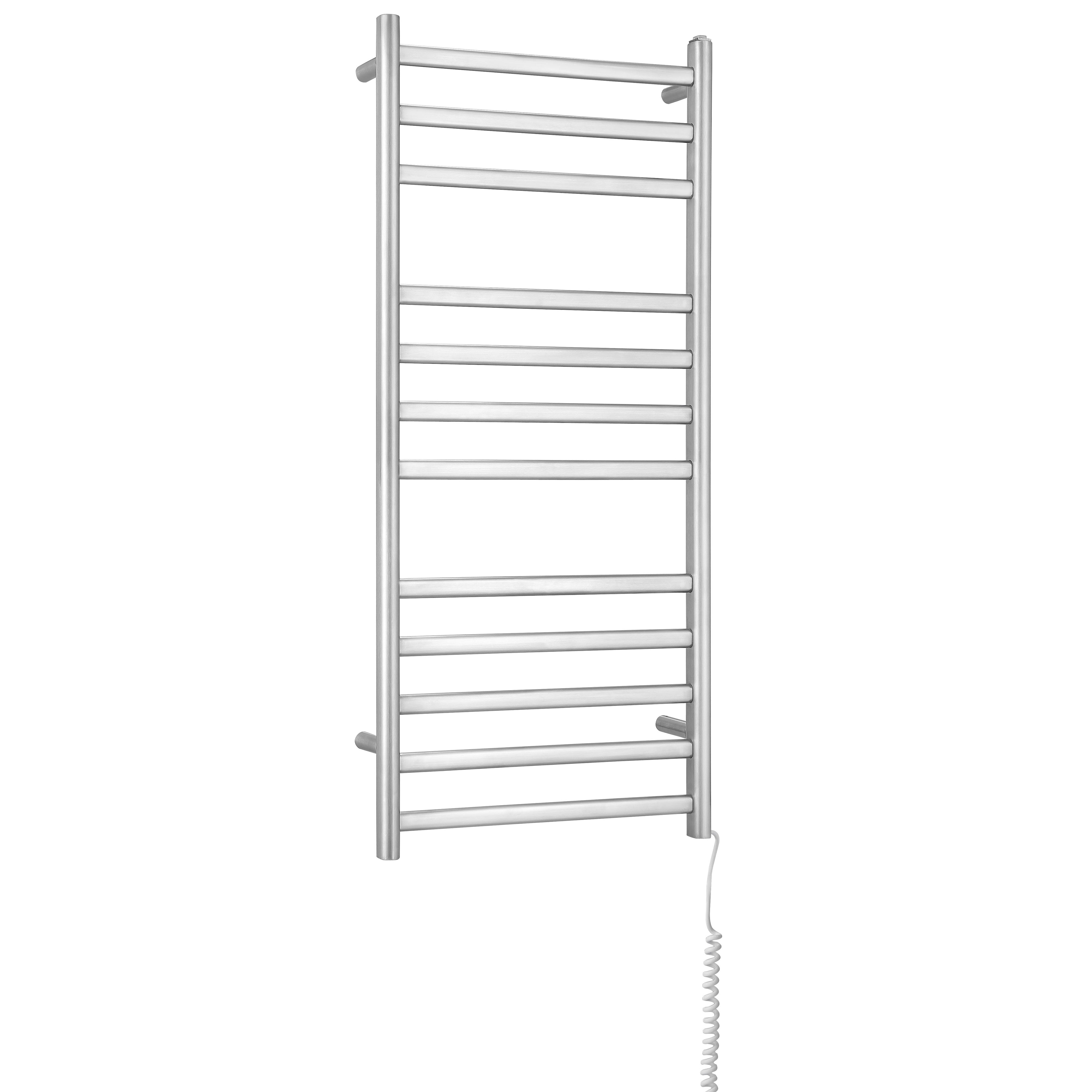 Prima Dual XL 12 Bar Hardwired & Plug-In Electric Towel Warmer - Brushed Stainless Steel - Perfect for Bathrooms, Spas & Luxury Homes