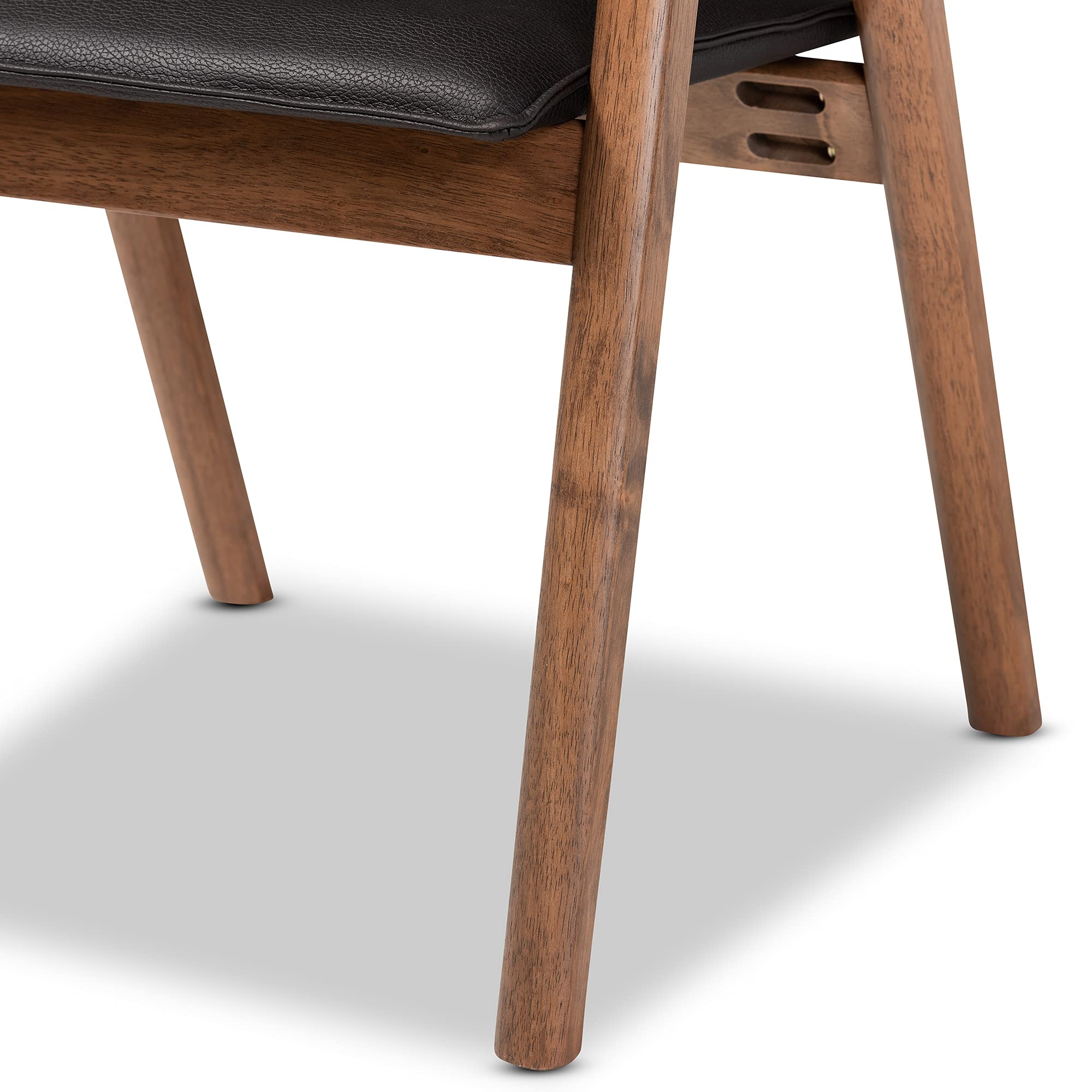 Baxton Studio Marcena Dining Chair Set - 2-Piece Black Faux Leather Upholstered Chairs with Walnut Brown Wood Frame - Modern Kitchen & Dining Room Furniture for Home & Restaurant Use