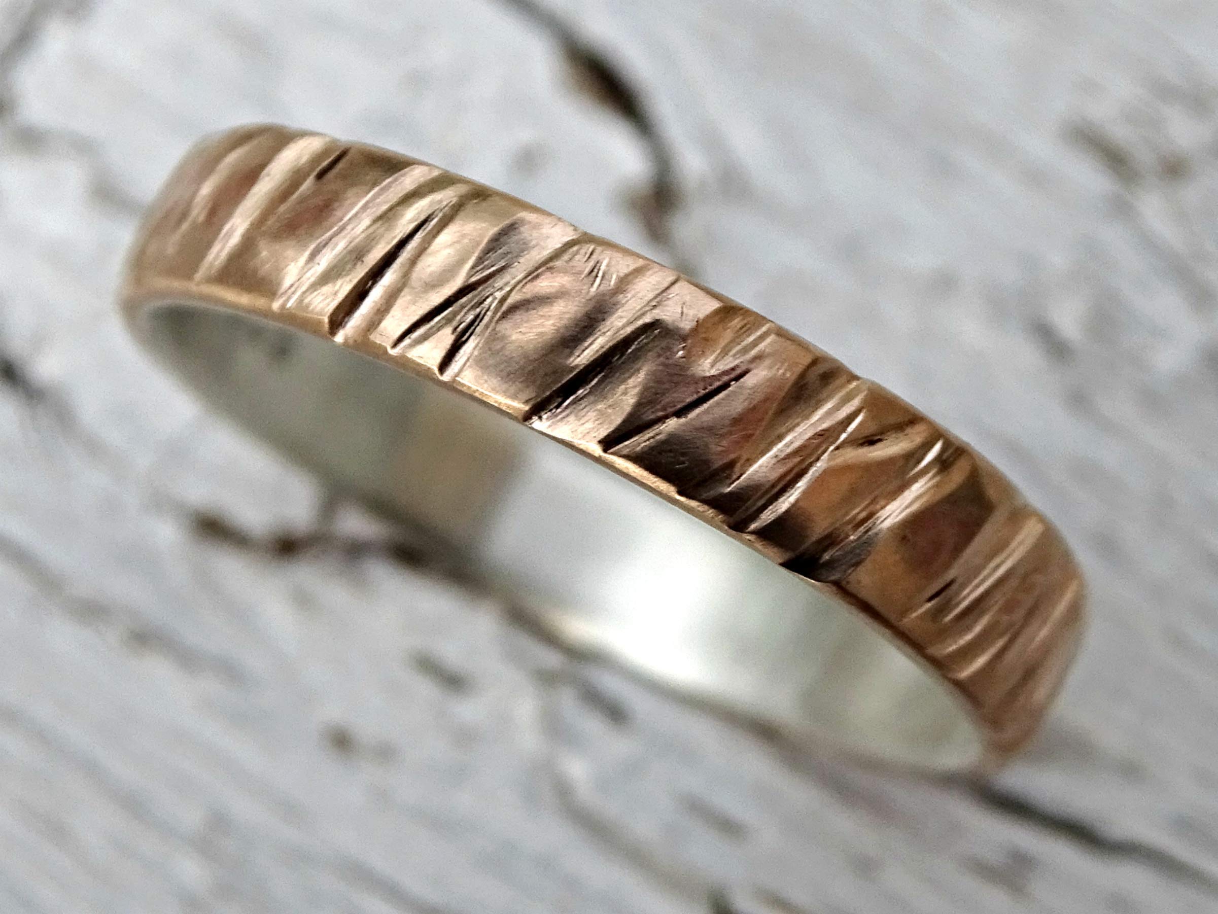 Men's Bronze Wedding Band with Tree Bark Texture - Mixed Metal Bronze & Silver Ring for Men, Anniversary Gift for Him, Perfect for Everyday Wear and Special Occasions