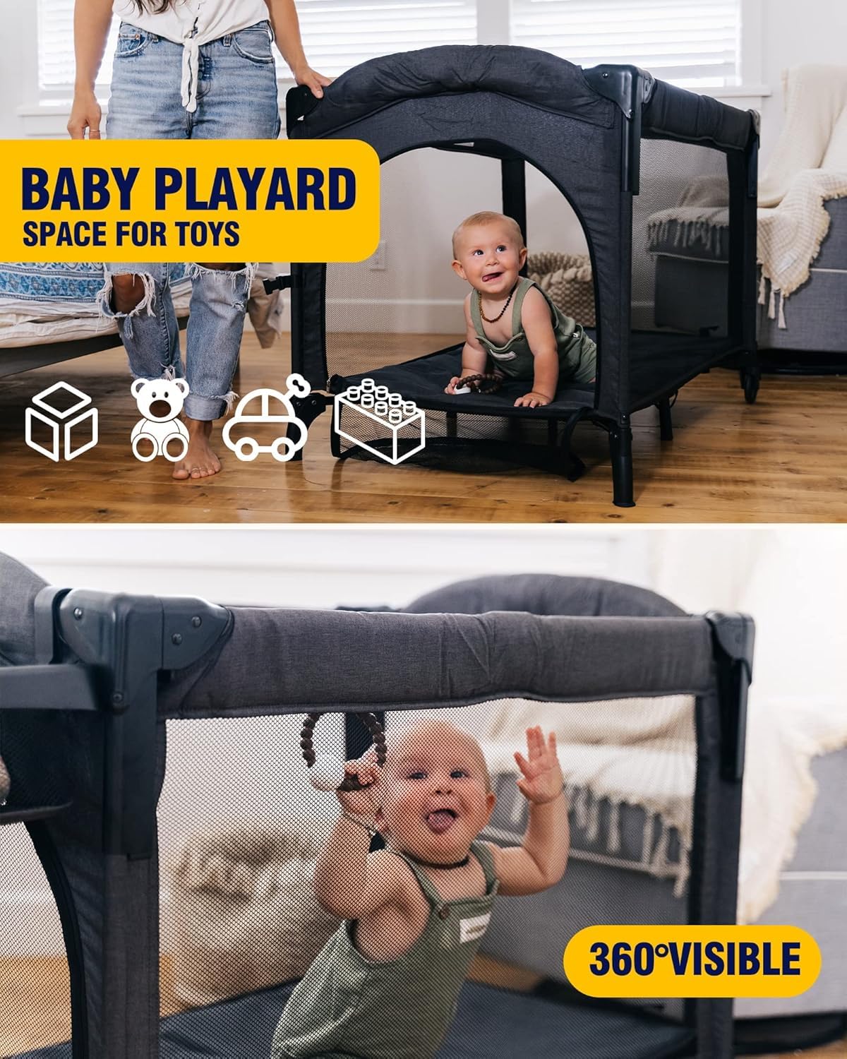 BEKA 4-in-1 Baby Bassinet Bedside Sleeper with Playard & Changing Table - Convertible Crib for Newborns - Perfect for Nursery, Bedroom Co-Sleeping & Diaper Changes