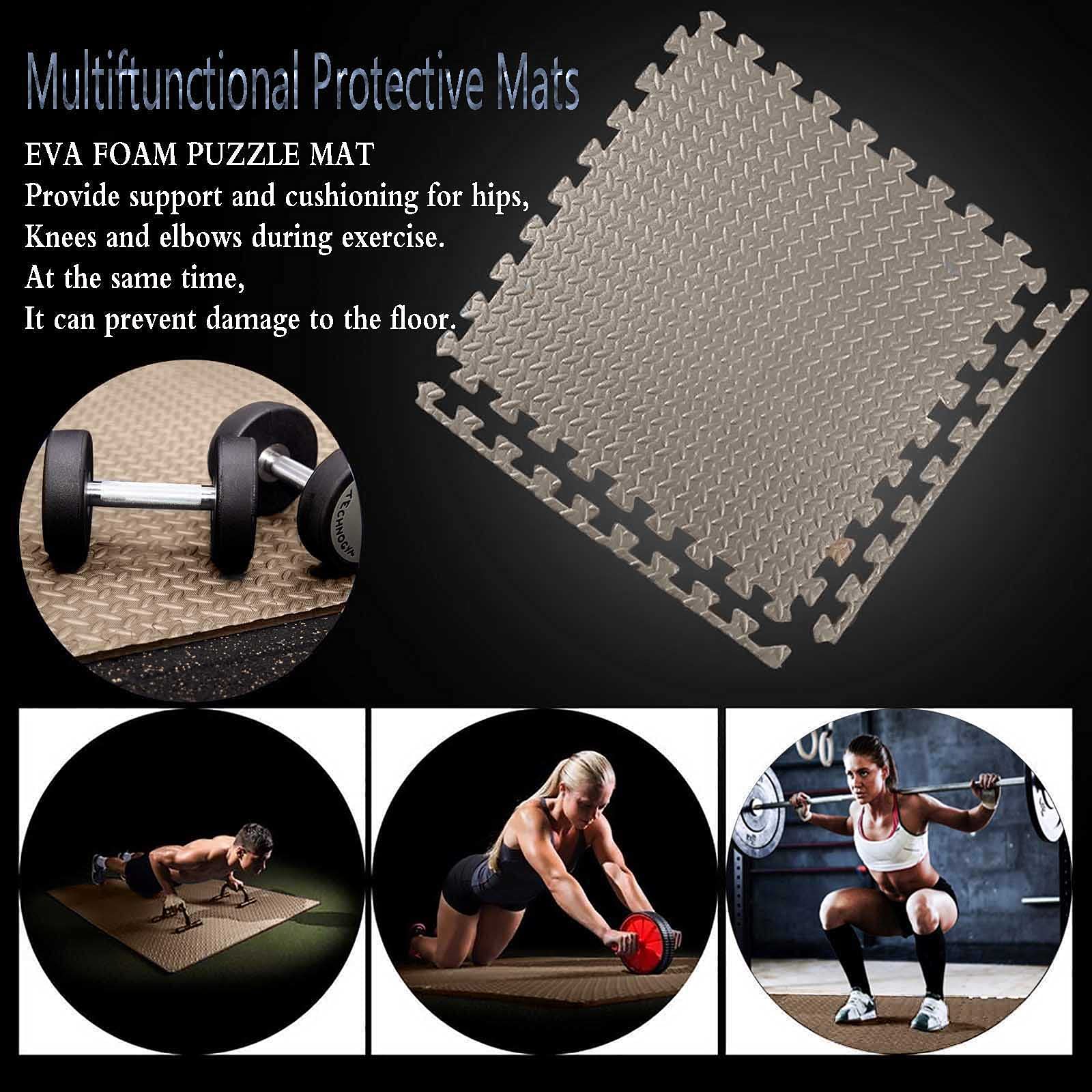 Interlocking Foam Floor Mats 60x60x1.2cm - Non-Slip Puzzle Exercise Tiles with Borders for Gym, Home Workout & Yoga - 12-Piece Set (Brown Leaf Design) - Perfect for Home Gym, Kids Play Area & Fitness Training