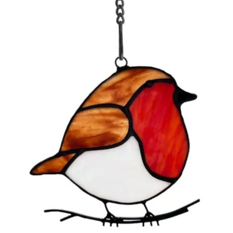 Stained Glass Robin Decorative Window Panel - Handcrafted Art for Home, Church & Garden Decor - Perfect for Sunrooms, Living Rooms & Wedding Decorations