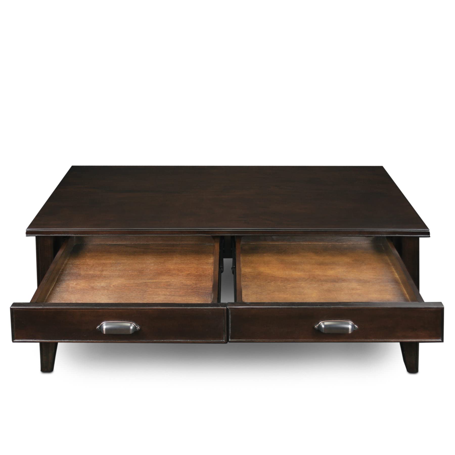 Leick Home 10504 Laurent 2-Drawer Coffee Table with Shelf in Chocolate Cherry Finish - Modern Living Room Furniture for Small Spaces & Home Decor