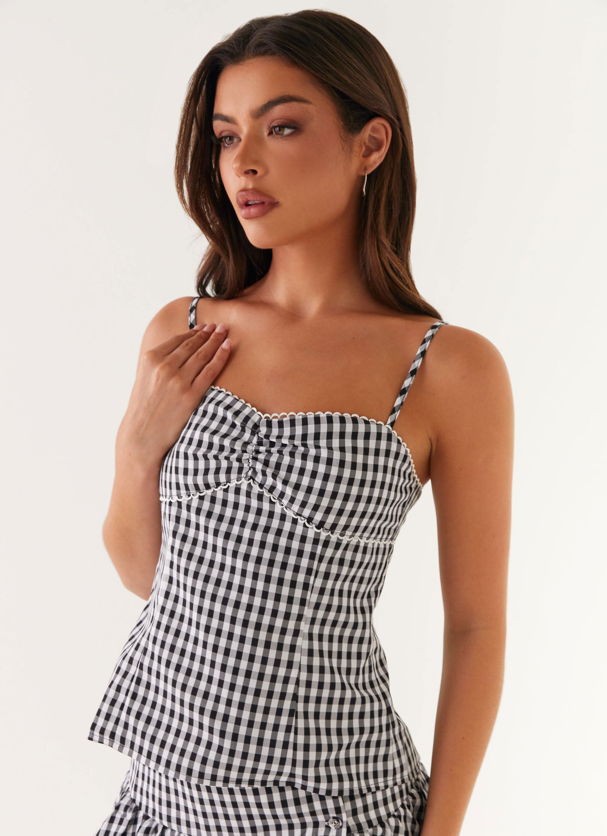 Bellamy Top - Black Gingham Checkered Blouse for Women | Stylish Casual & Office Wear | Perfect for Summer Outfits, Dates, and Work