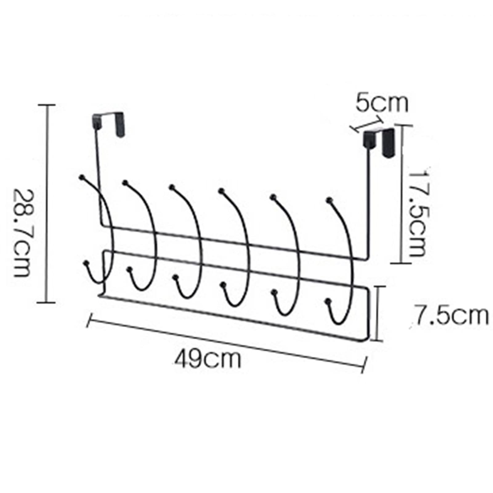 Heavy-Duty Over The Door Hook Organizer - 6 Hooks Coat Rack for Clothes, Bags & More - Space Saving Solution for Bathroom, Bedroom & Kitchen - Black