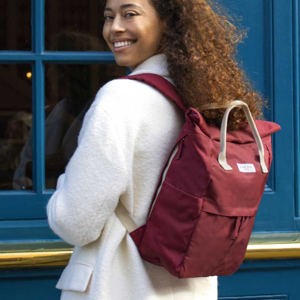 Kind Bags Hackney Medium Backpack - Burgundy Red Laptop Backpack for Work, Travel & College | Water-Resistant Daypack with USB Charging Port