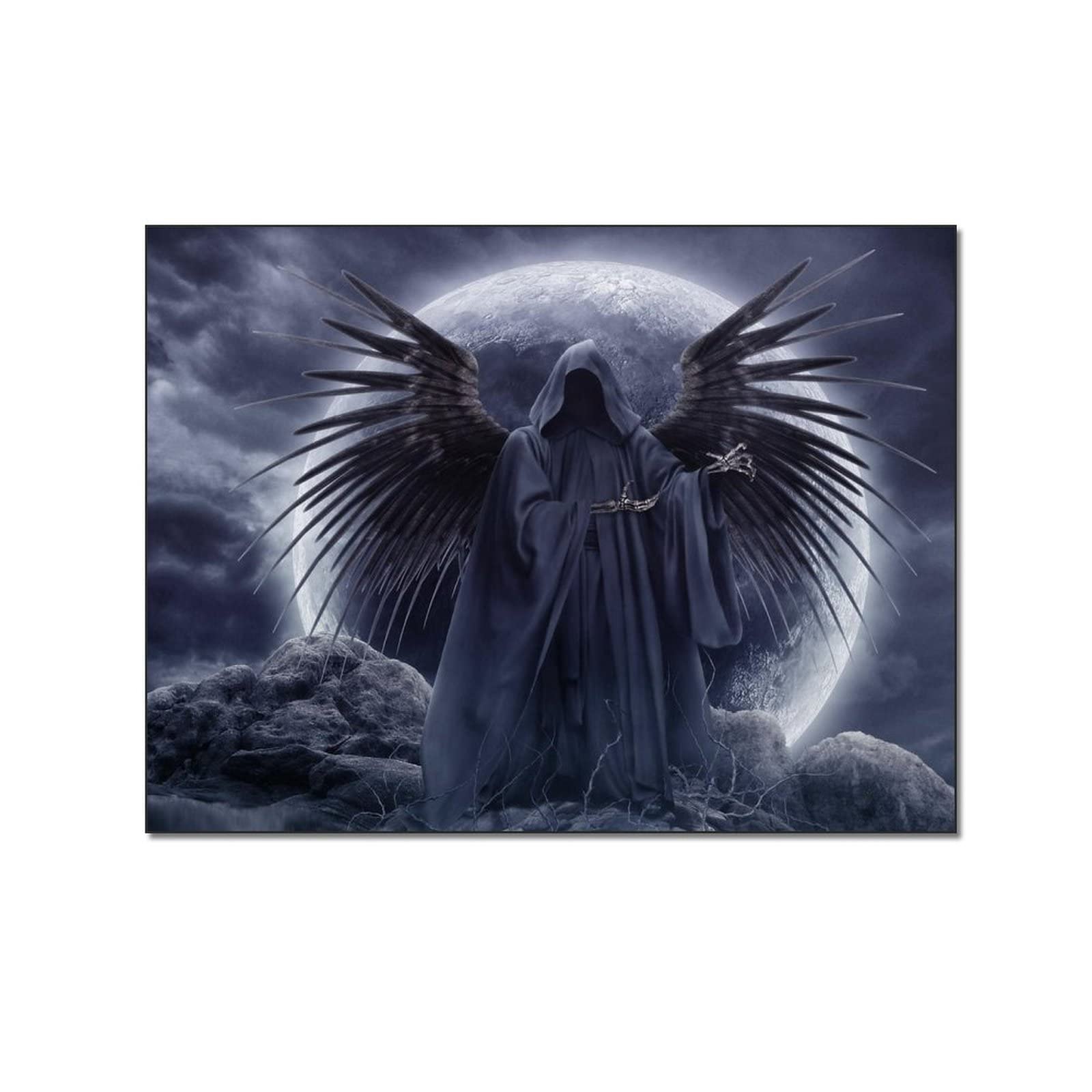 Gothic Skeleton Grim Reaper Wall Art - 24x36 Inch (60x80cm) Canvas Poster for Room Aesthetic Decor, Halloween & Gothic Home Office - Perfect Dark Fantasy Gift for Horror Fans