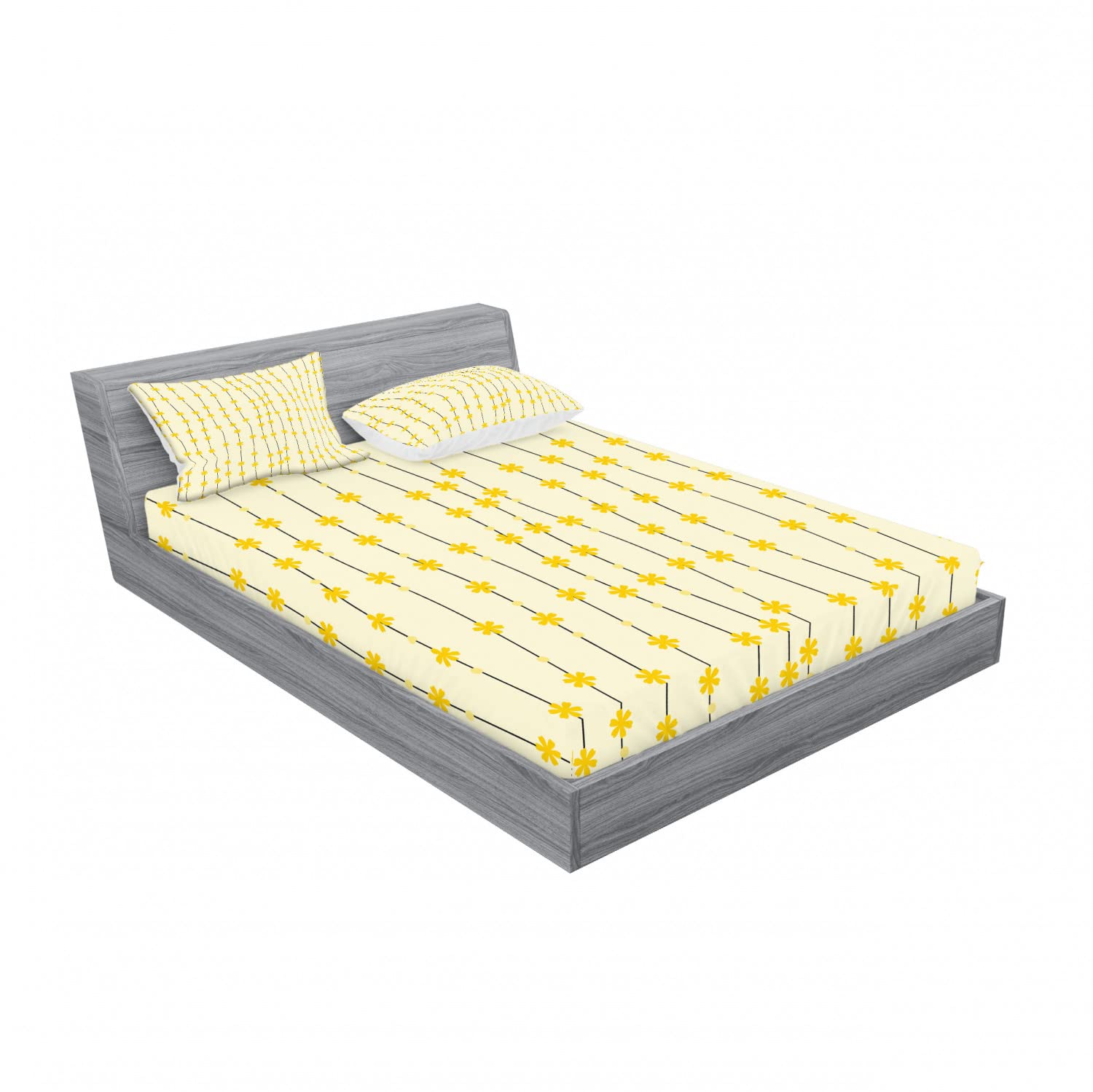 Ambesonne 2-Pack Full Size Fitted Sheet Set with 4 Pillow Shams - Abstract Daffodil Floral Design in Champagne Yellow - Soft Bedding for Guest Rooms, Dorms & Home Decor