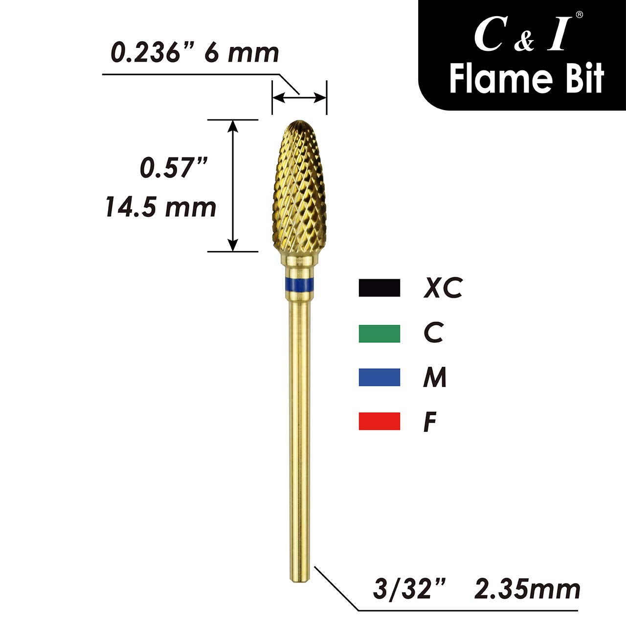 Professional C&I Flame Bit Carbide Nail Drill - Extra Coarse (XC) Silver Tip for Electric Manicure Machines | Perfect for Nail Art, Acrylics & Gel Extensions | Salon & Home Use