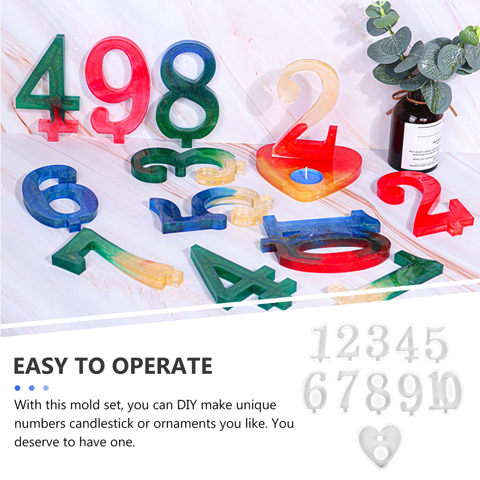 EXCEART 11Pcs Silicone Candle Molds Set - 3D Alphabet Letters, Numbers, Heart Candle Holder for DIY Epoxy Candles, Crystal Cake Decorations - Perfect for Birthday, Wedding, Home Decor & Party Favors