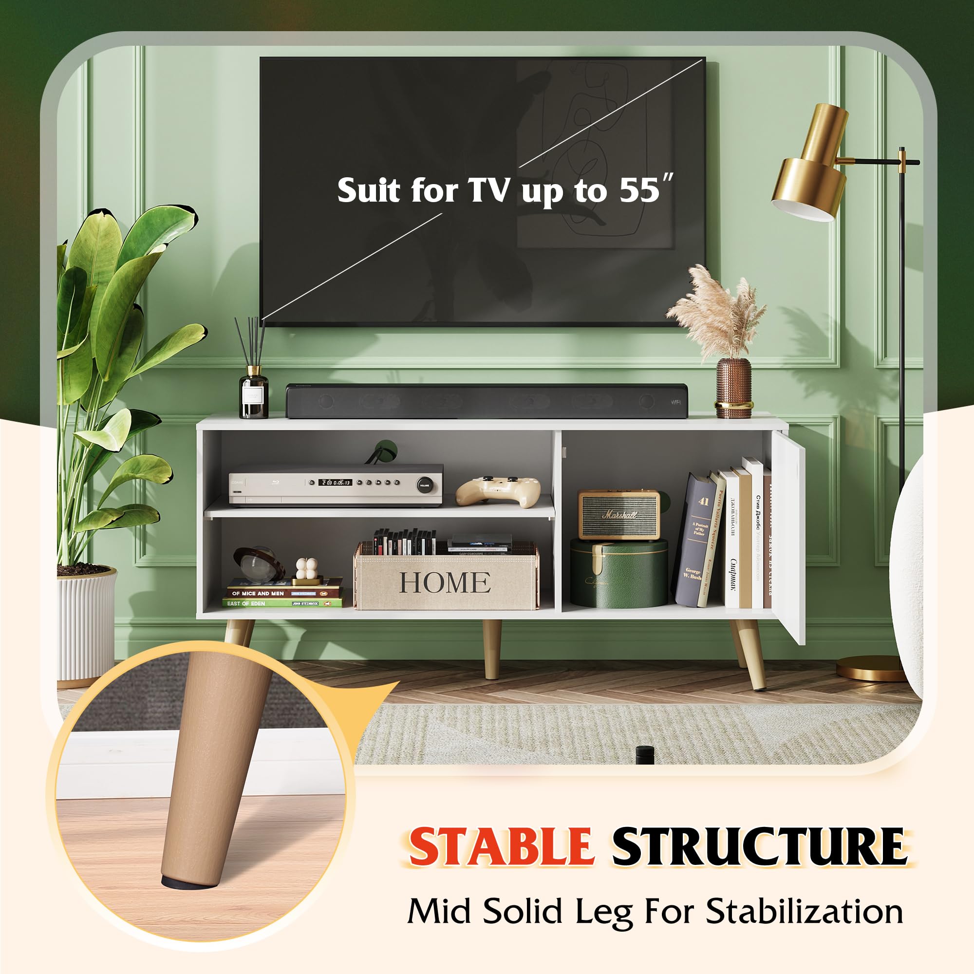WLIVE Mid-Century Modern TV Stand for 55 Inch TVs - Entertainment Center with Storage Cabinet, 50