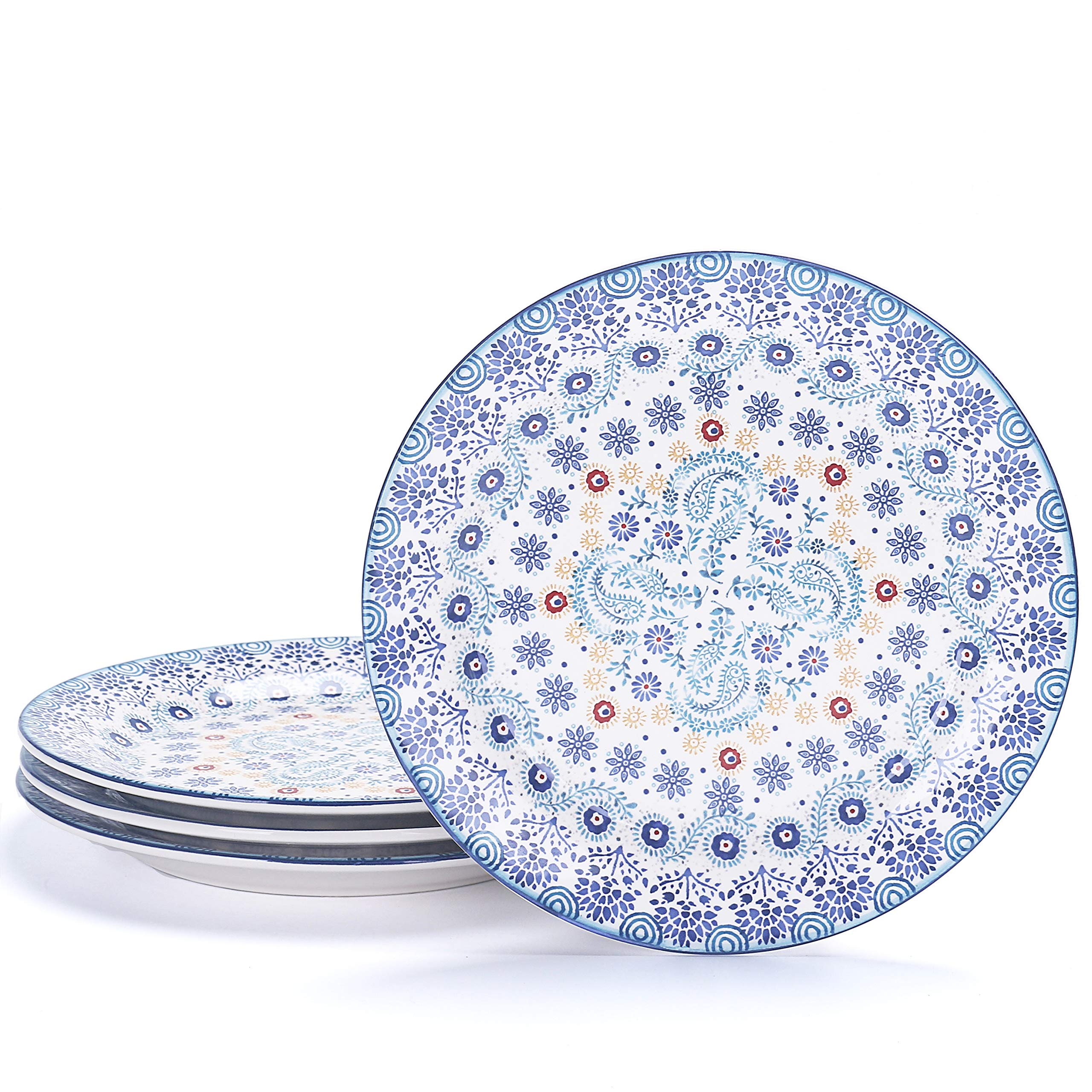 Bico Blue Talavera Salad Plates Set of 4 - 8.75 Inch Ceramic Dinner Plates, Microwave & Dishwasher Safe - Perfect for Mexican-Themed Dinners, Party Serving & Home Decor