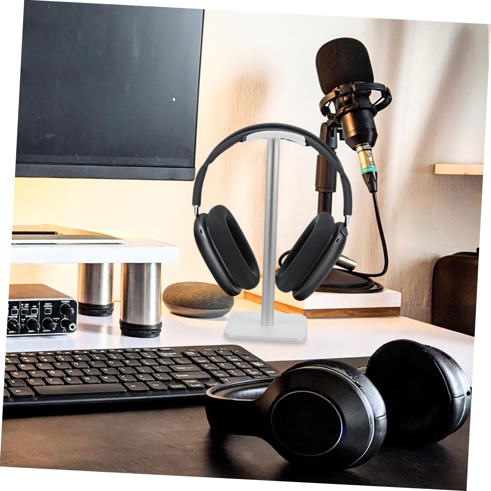 Universal Aluminum Alloy Headphone Stand with Weighted Base - Detachable Desk Hook Holder for Multiple Brands (White) - Perfect for Office, Gaming Setup & Headphone Storage