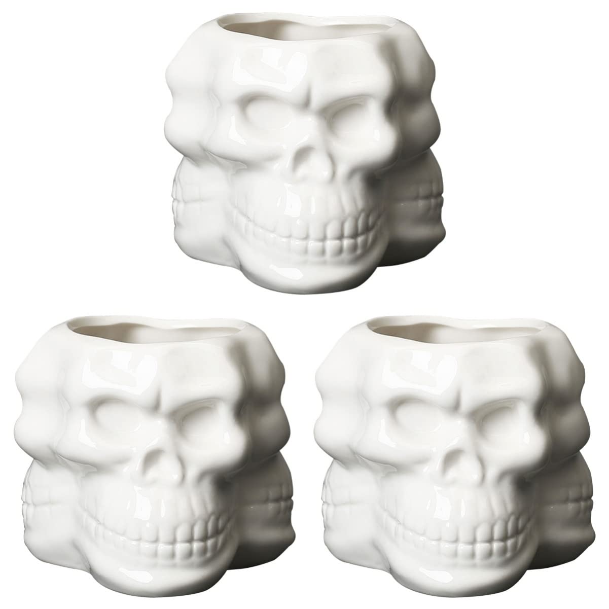 GANAZONO Halloween Decor - 3-Piece Ceramic Skull Flower Pots for Succulents & Plants, Spooky Office & Home Decor for Halloween