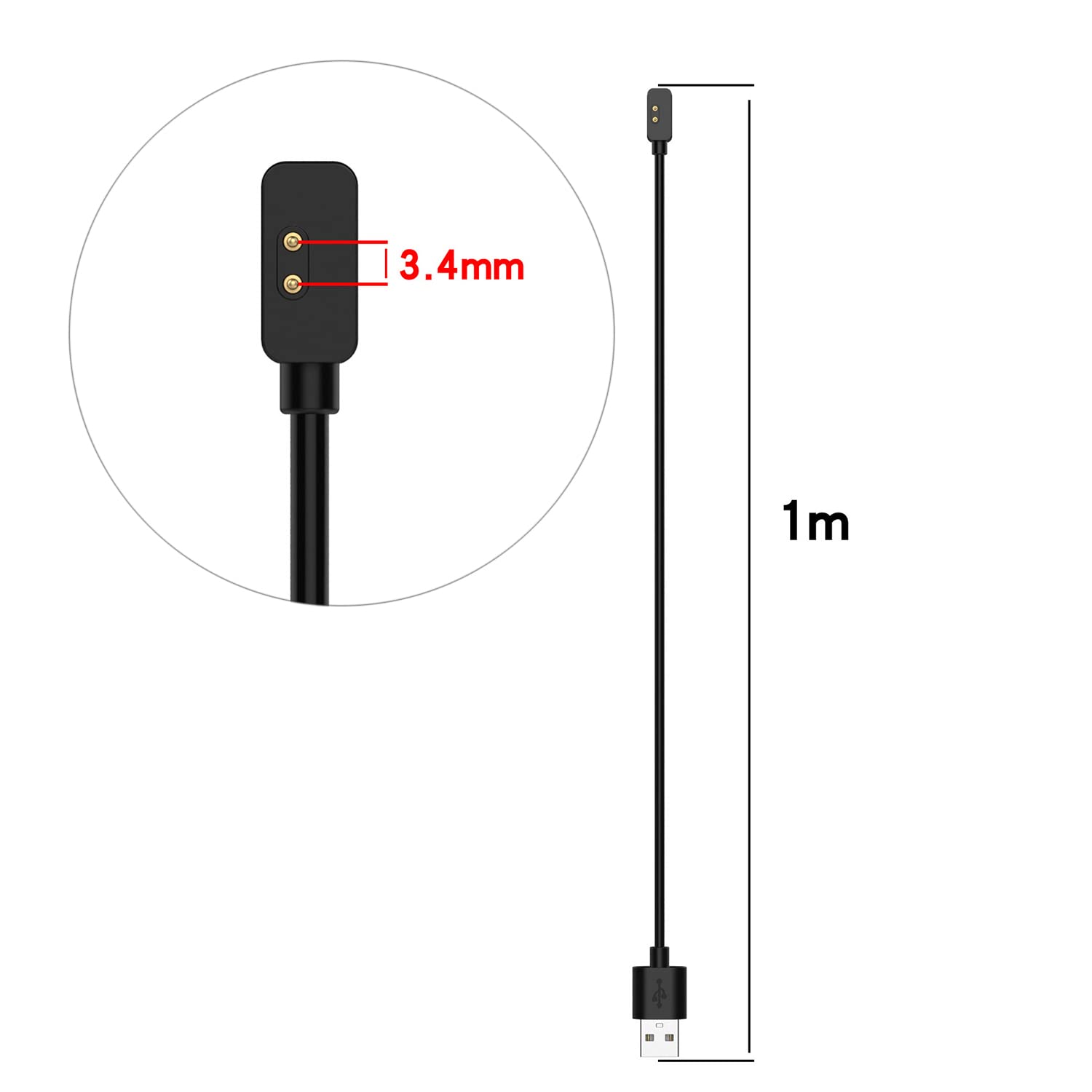 Magnetic Charging Cable for Xiaomi Mi Band 7 Pro Smart Watch - 3.3ft USB Charger Cord with Dock - Fast Charging Accessory (Black) | Perfect for Home, Office, Travel & Fitness Tracking