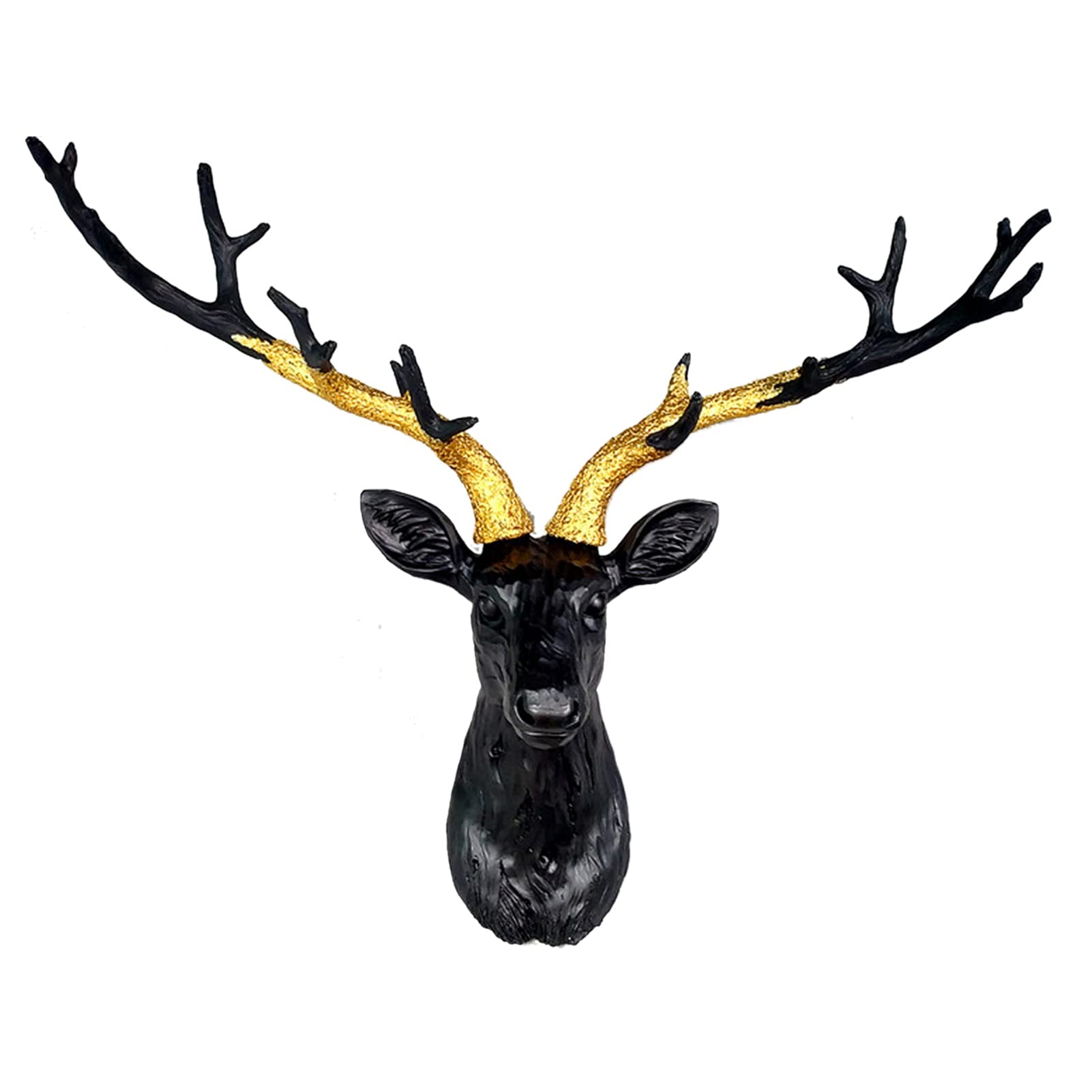 Black Deer Head Wall Decor Sculpture - Realistic Stag Antler Art for Home & Office - Perfect for Living Room, Bedroom, Kitchen & Workspace Decor
