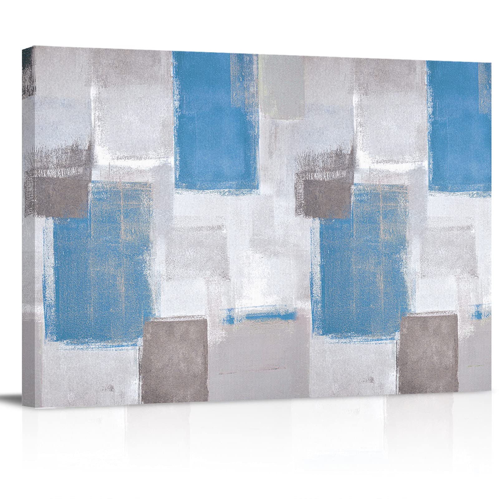 Modern Abstract Brushstroke Ombre Geometric Blue Canvas Wall Art - Framed Painting for Bathroom & Bedroom Decor - Stretched Canvas Artwork for Home & Office Wall Decoration