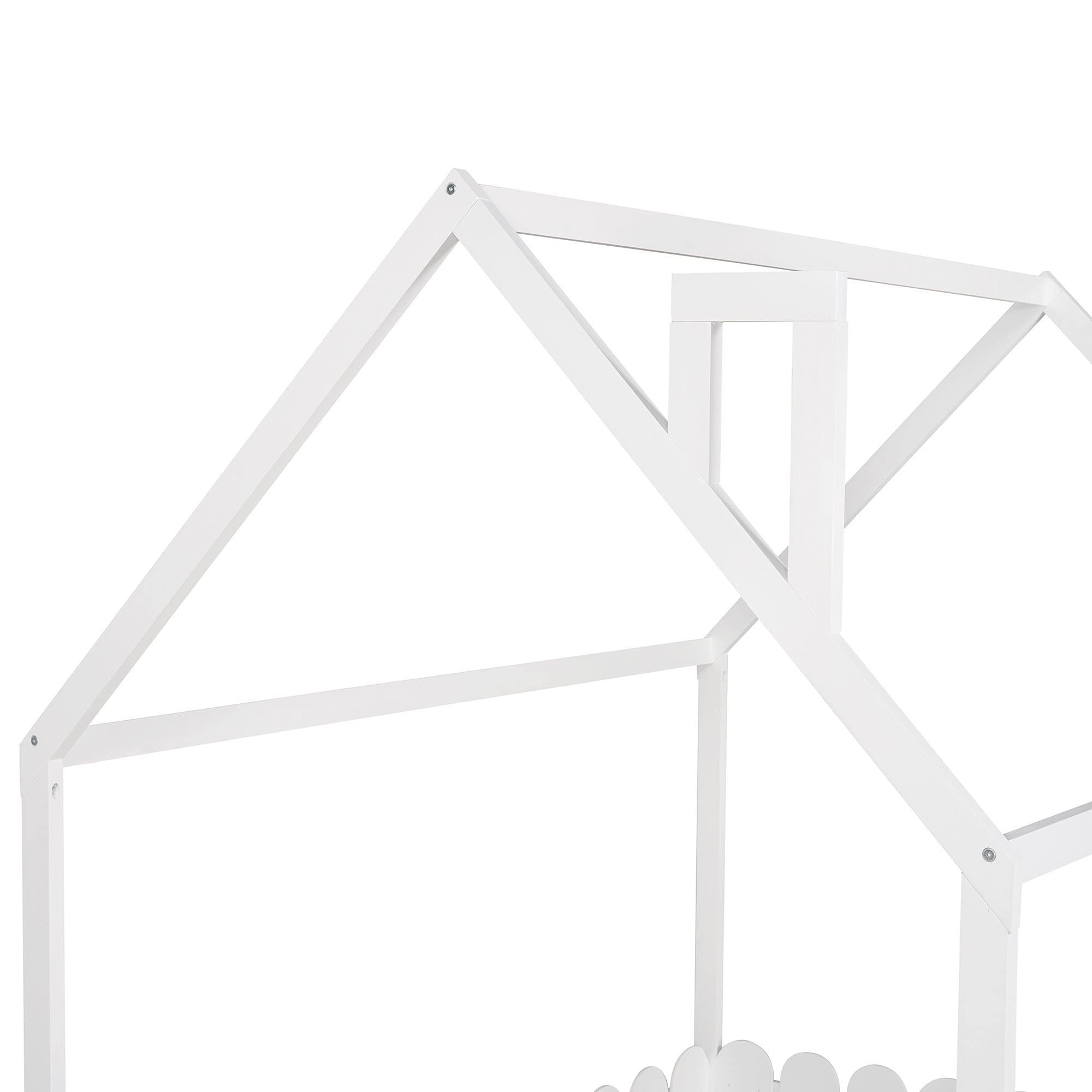 **Kids House Bed with Fence-Shaped Guardrails - Twin Size Floor Bed for Toddlers, Teens, Boys & Girls - High Weight Capacity - Full White - Perfect for Bedrooms, Playrooms & Montessori Spaces**