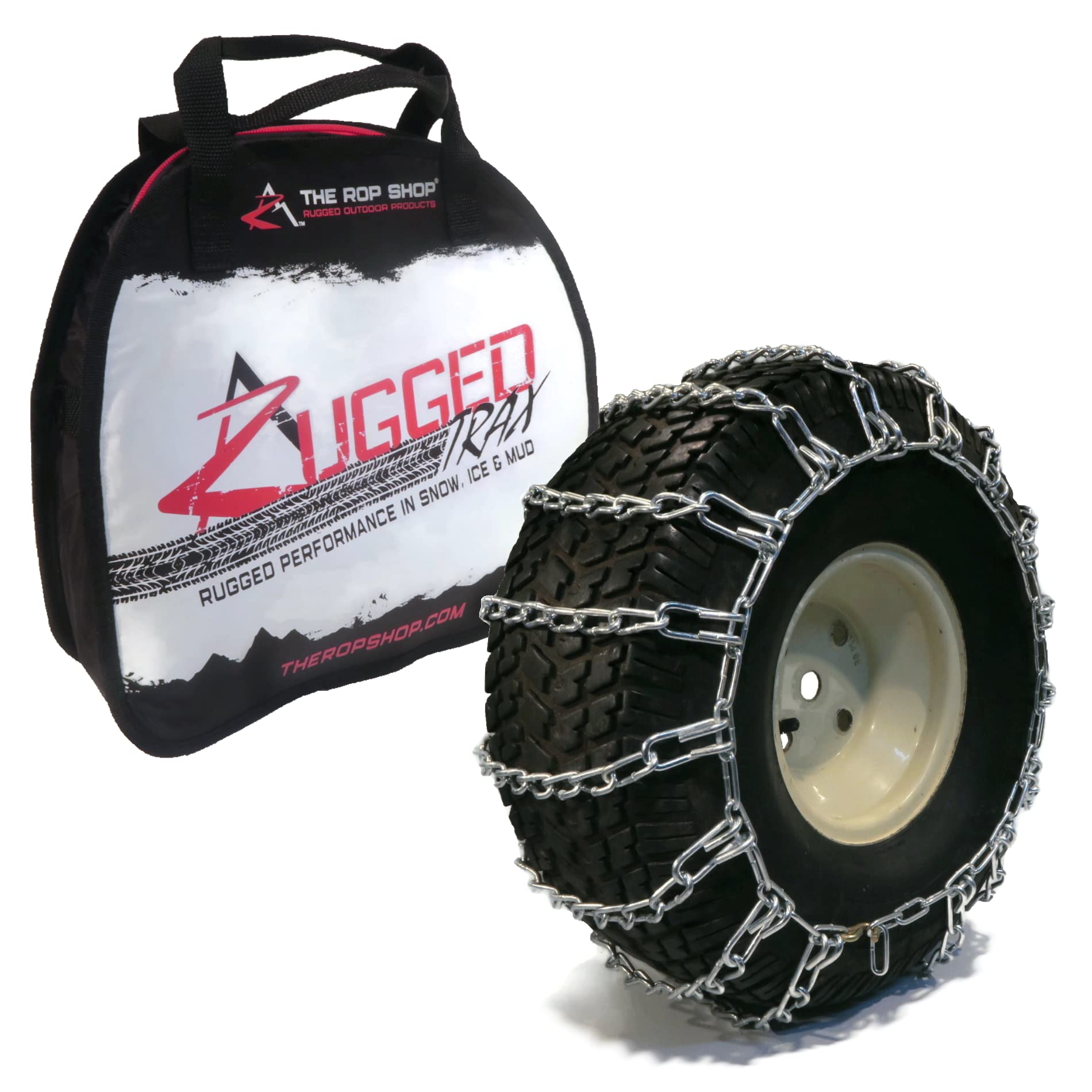 John Deere Garden Tractor Tire Chains 2-Link for 400 420 425 Models - Heavy Duty Snow & Ice Traction for Lawn Mowers in Winter Conditions