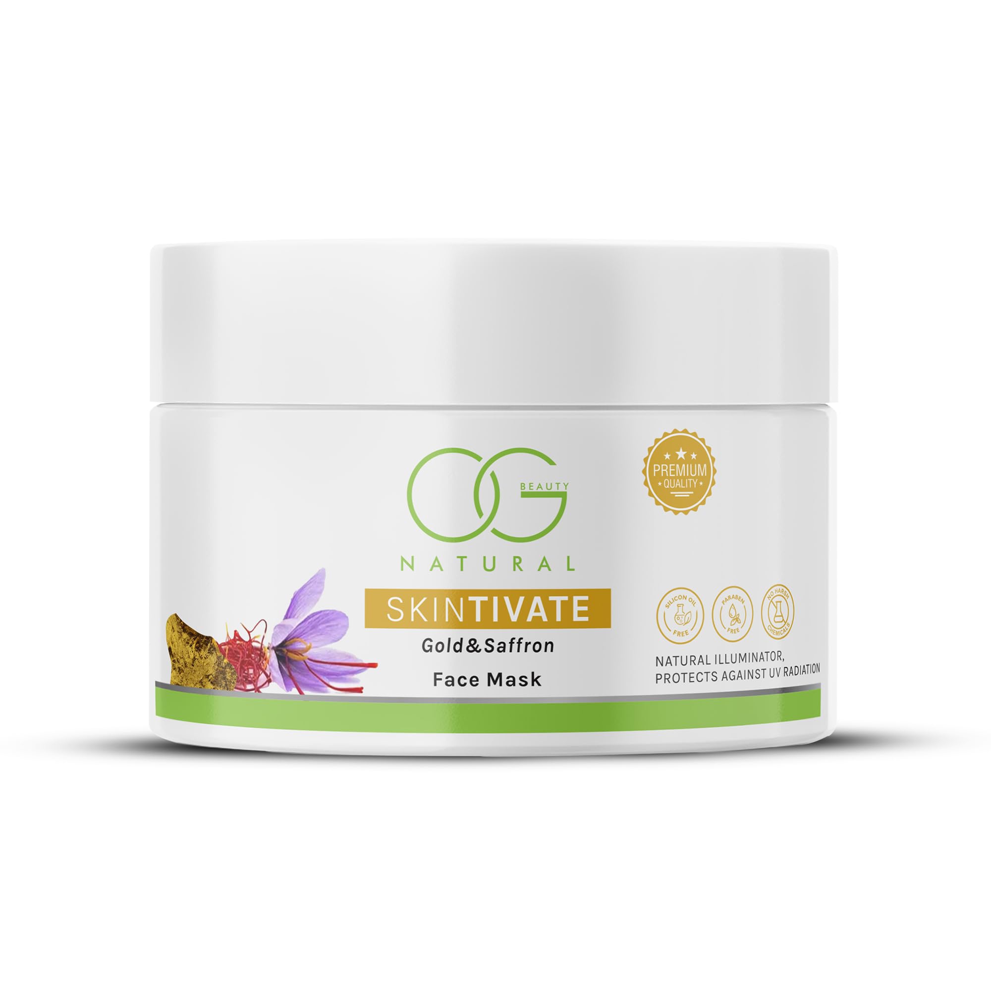 OG BEAUTY Natural Skintivate Gold & Saffron Face Mask - Anti-Aging Antioxidant Treatment with Brightening Effects | UV Protection | 125g | For Glowing Skin & Nighttime Skincare Routine