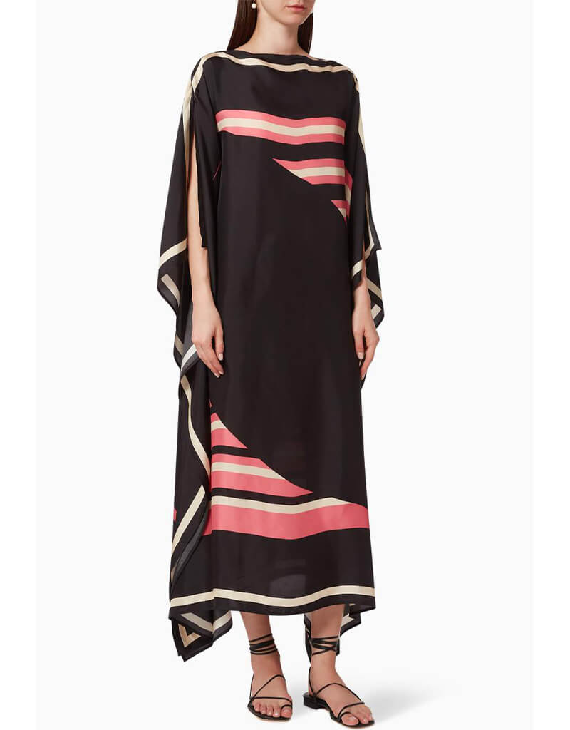 Luxury Black Soft Silk Crepe Kaftan Dress for Women - Elegant Loungewear & Beach Cover Up - Perfect for Resort Wear, Vacation, and Summer Evenings