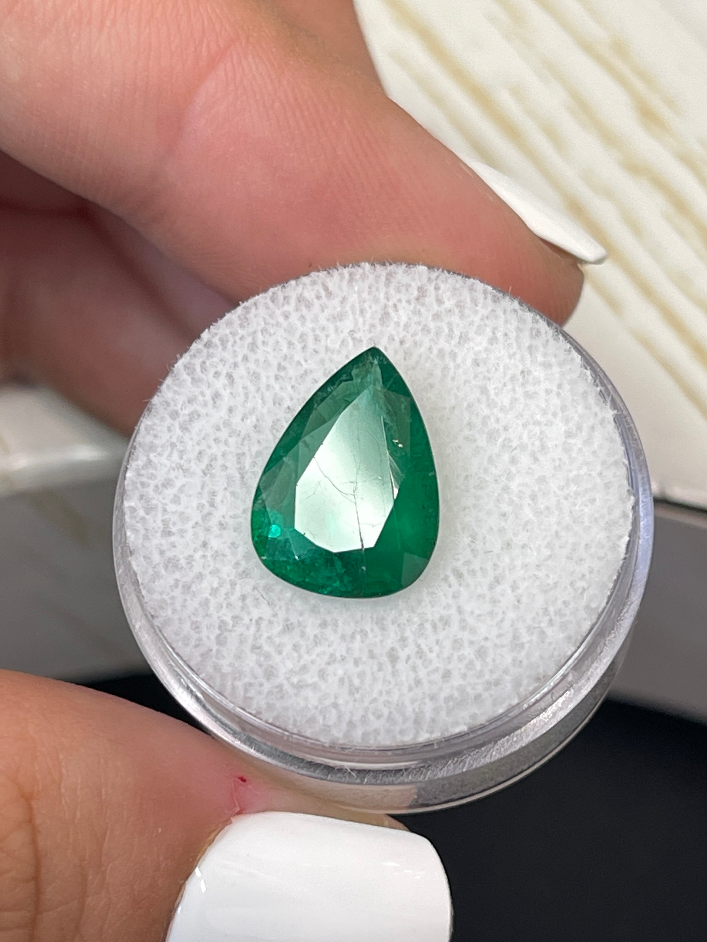 3.78 Carat 14x10mm Deep Green Natural Loose Zambian Emerald Pear Cut Gemstone for Jewelry Making, Engagement Rings & Luxury Gifts
