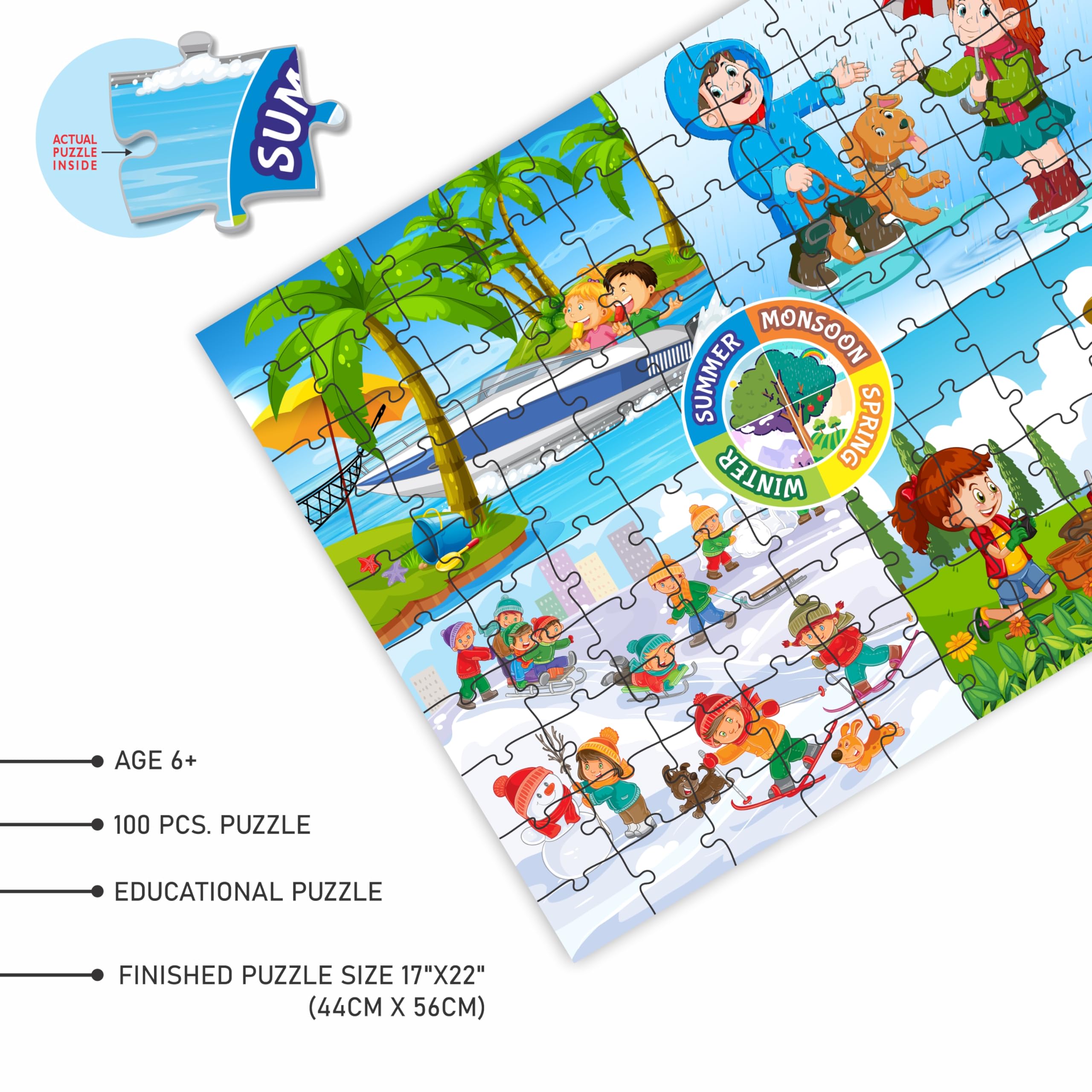 Ankit 100-Piece Four Seasons Educational Jigsaw Puzzle for Kids Ages 6+ | Spring, Summer, Fall & Winter Learning Toy | Vibrant Seasonal Scenes | Perfect for Family Game Night, Classroom Activities & Cognitive Development