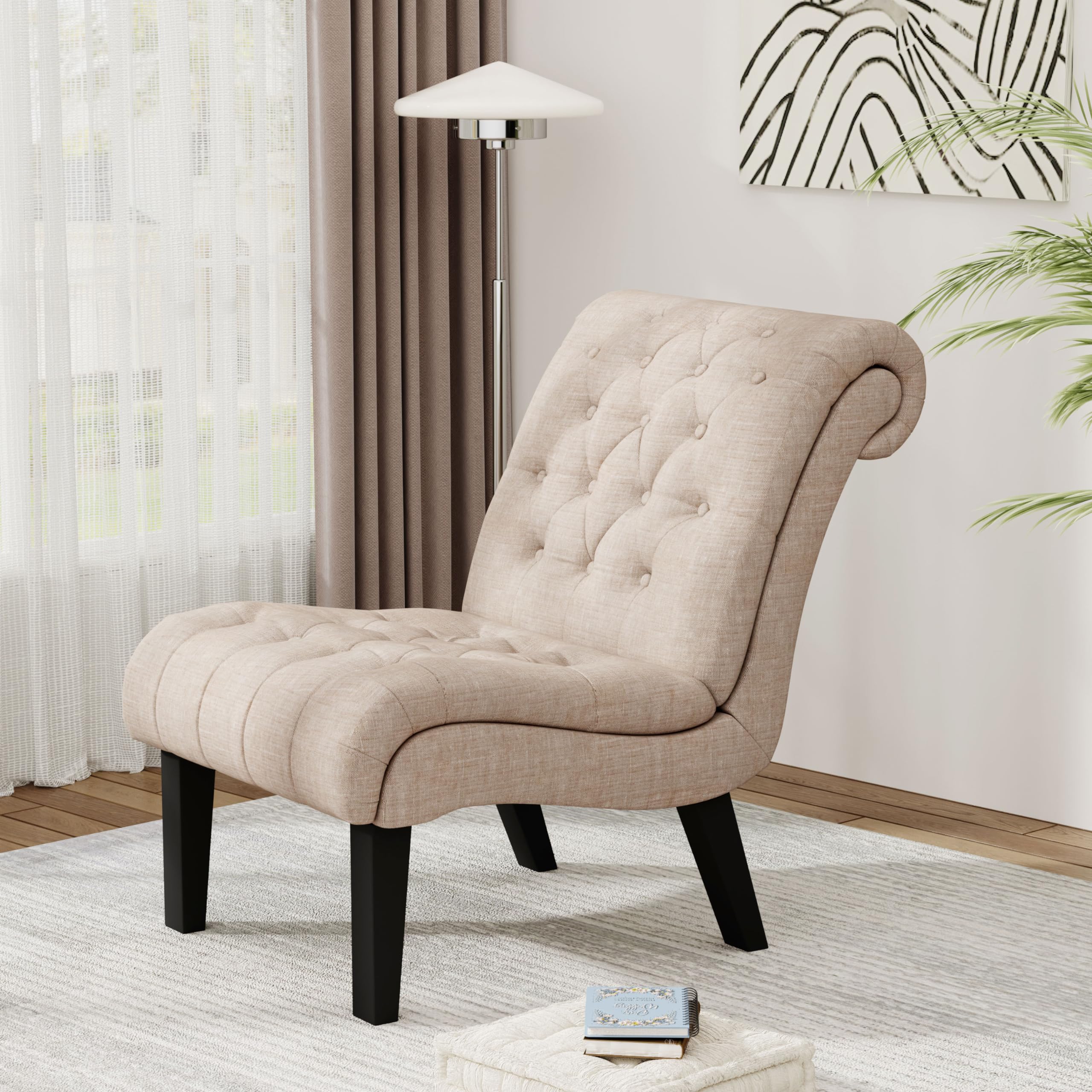 HAOBO Armless Accent Chair - Button Tufted Slipper Chair for Living Room & Bedroom - Modern Side Chair for Small Spaces, Reading Nook & Home Office Decor