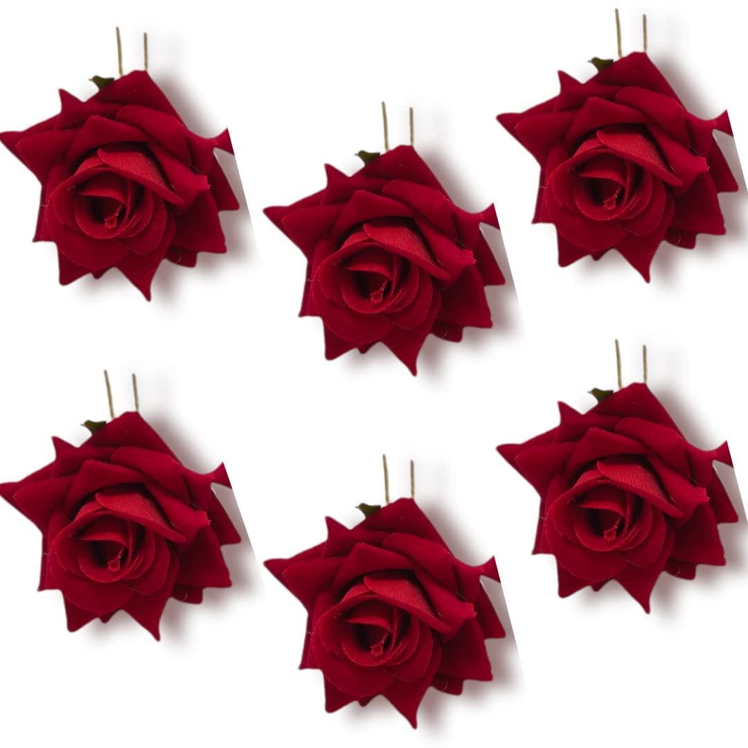 6 Pack Artificial Rose Hair Clips for Women & Girls - Elegant Floral Hair Accessories for Weddings, Parties & Daily Wear