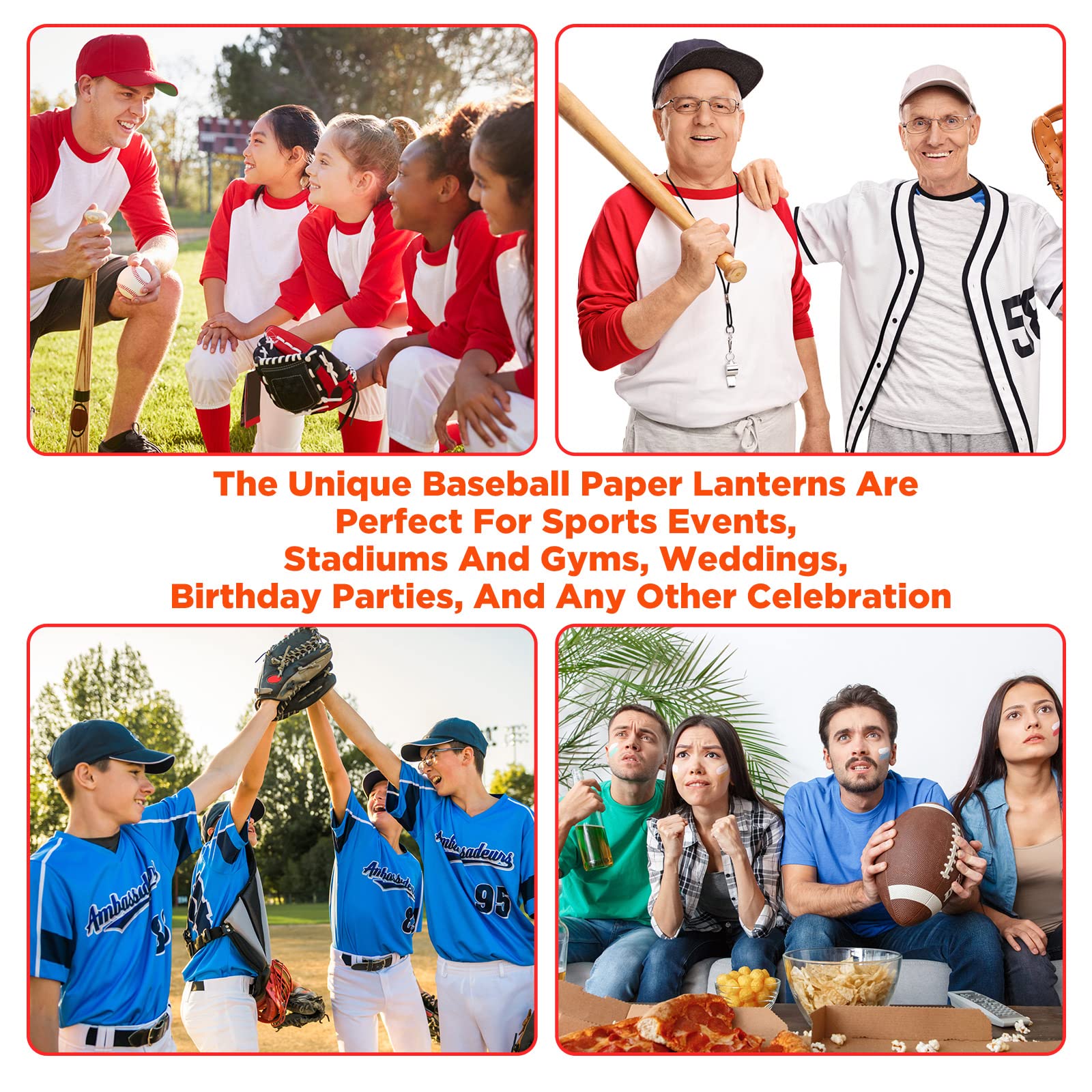 12 Pack Baseball Themed Paper Lanterns - 8 Inch Hanging Party Decorations for Baseball Birthday, Sports Team Events & Game Day Celebrations - Perfect for Baseball Field Parties, Dugout Decor & Fan Zone Atmosphere