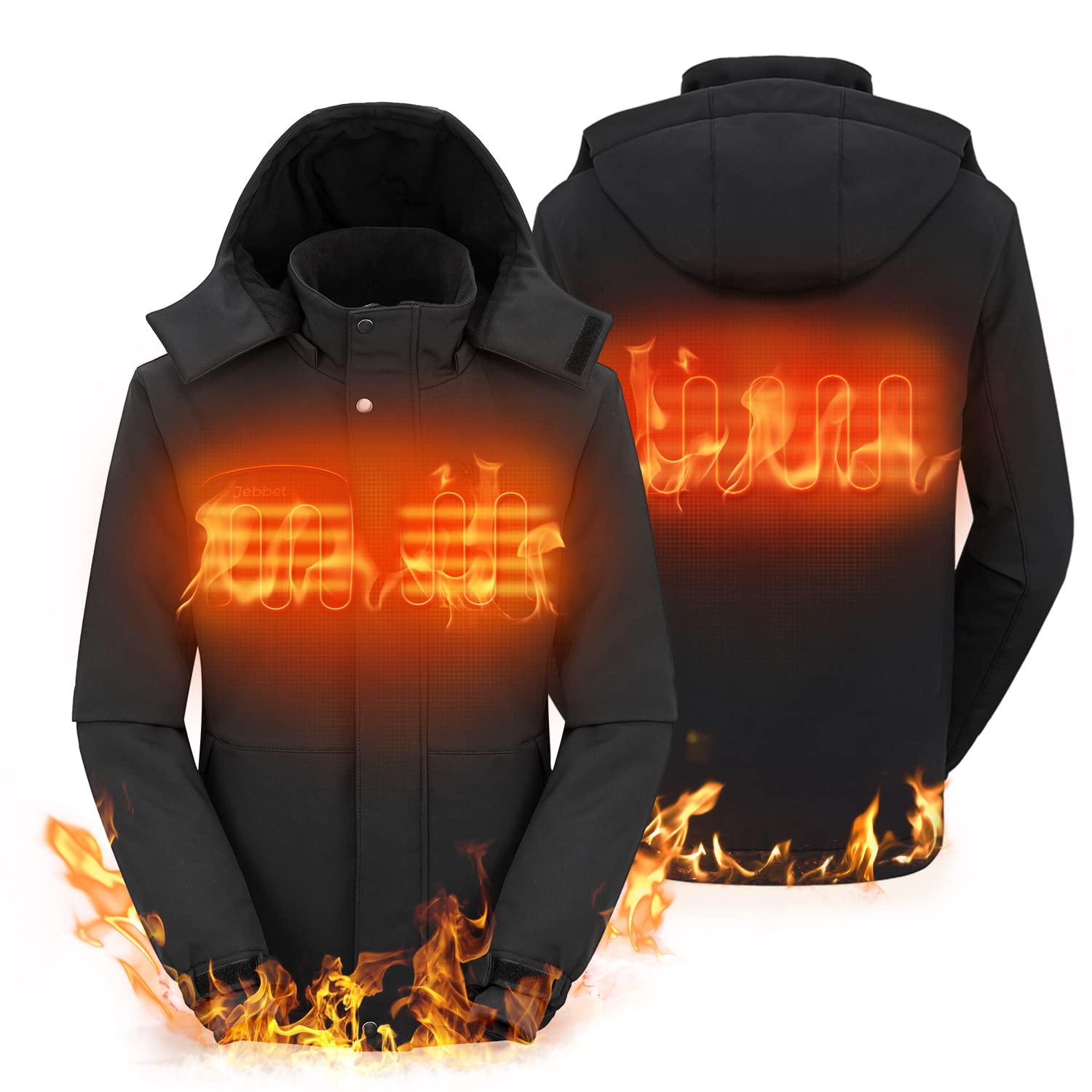 Men's Electric Heated Jacket - Windproof Winter Coat with Detachable Hood & Soft Shell - Perfect for Outdoor Activities, Camping, Hiking & Cold Weather Commuting