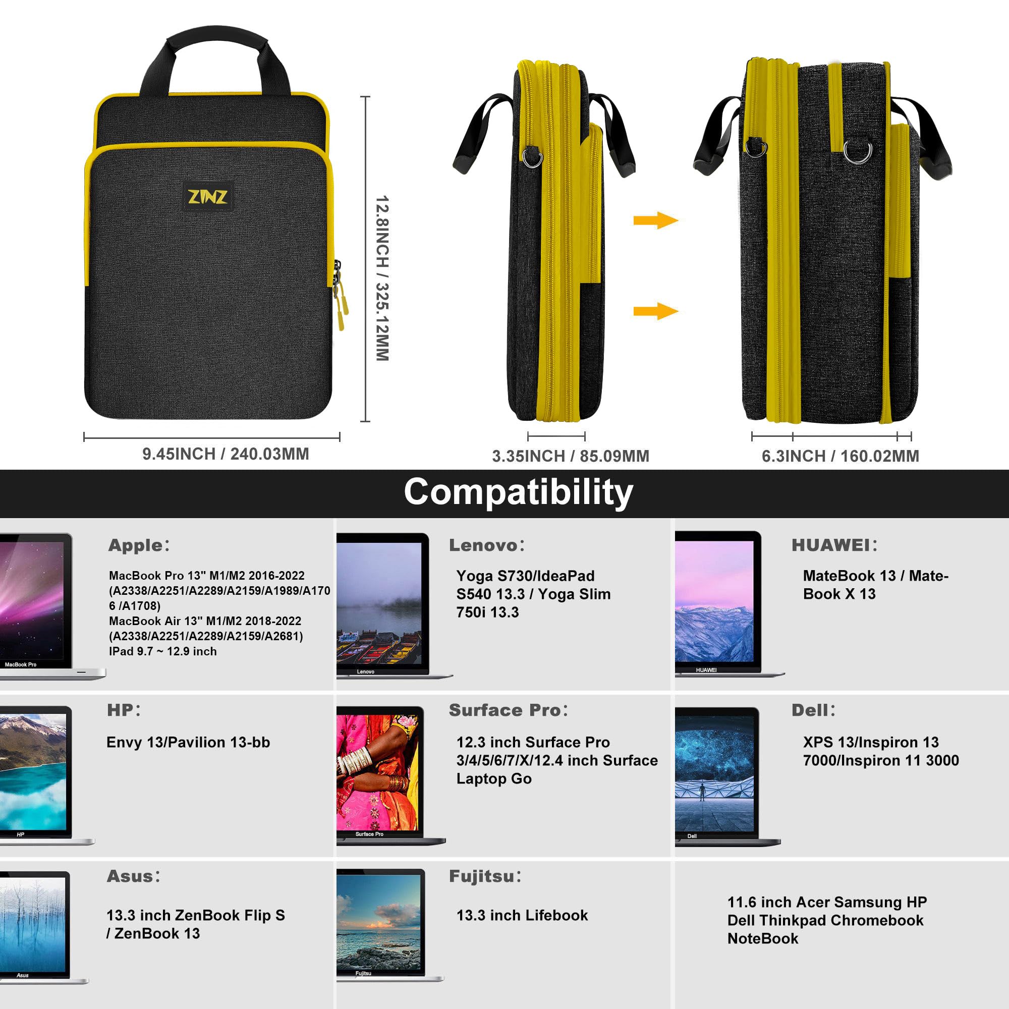 ZINZ Slim Expandable Laptop Shoulder Bag for MacBook Air 13