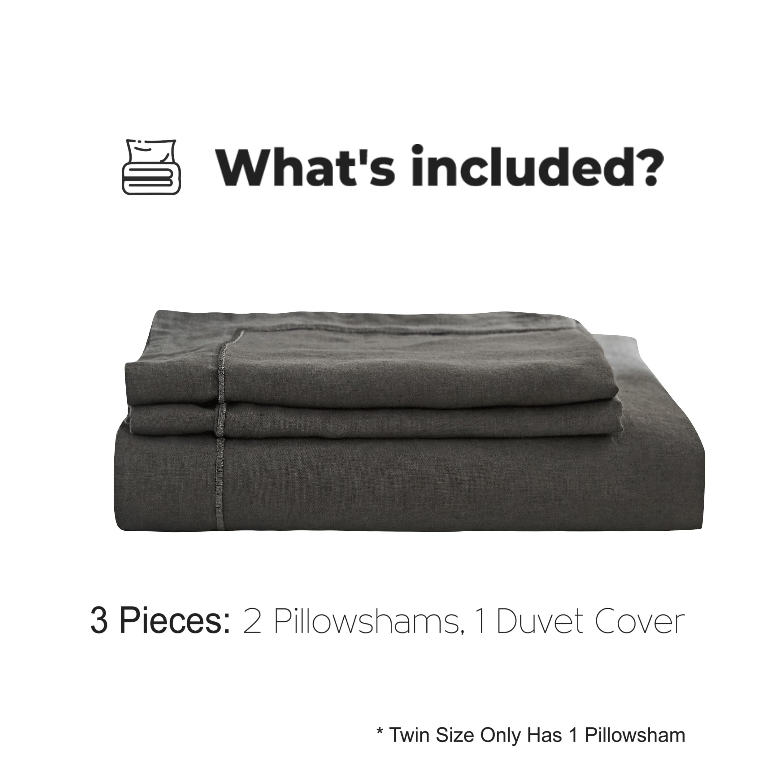 Simple & Opulence 100% Washed Linen Duvet Cover Set - Queen Size 88x92 Inches, 3-Piece Farmhouse Bedding with Embroidered Design & Button Closure (1 Duvet Cover + 2 Pillow Shams) in Charcoal Grey - Perfect for Cozy Bedrooms & Guest Room Decor