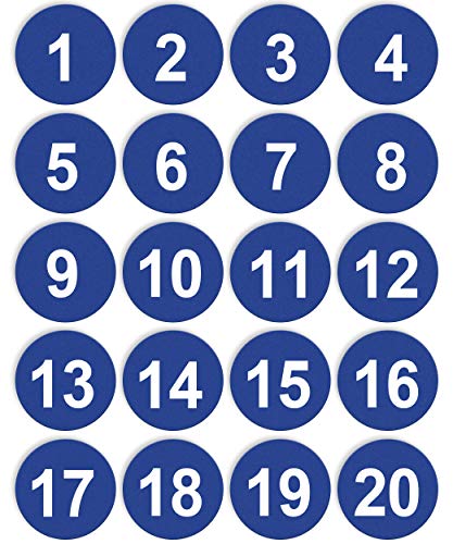 Number Stickers Blue 1-20 (White Number on Blue Background)
