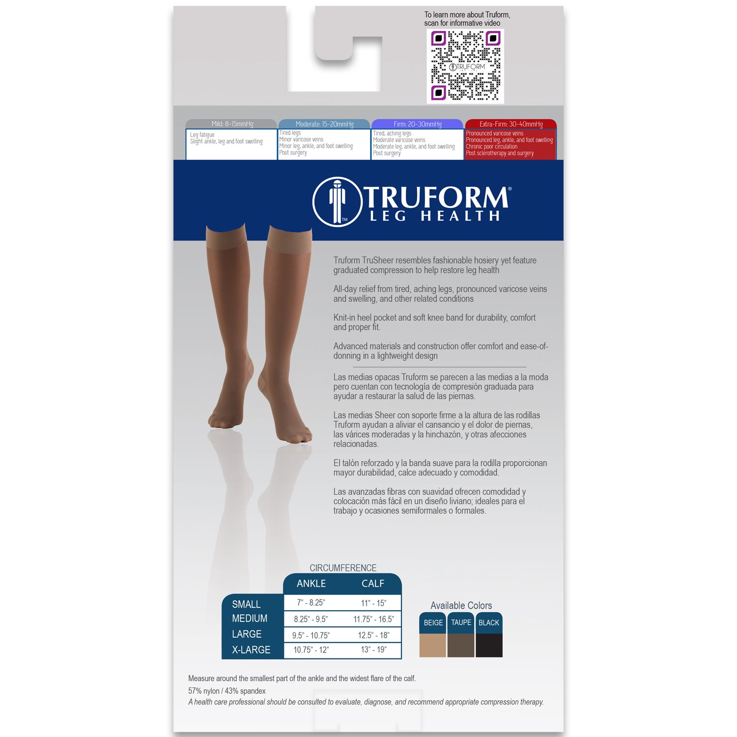 Truform Sheer Compression Stockings for Women 30-40 mmHg Knee High - 30 Denier Beige Small | Medical Support, Varicose Vein Relief & Travel Comfort