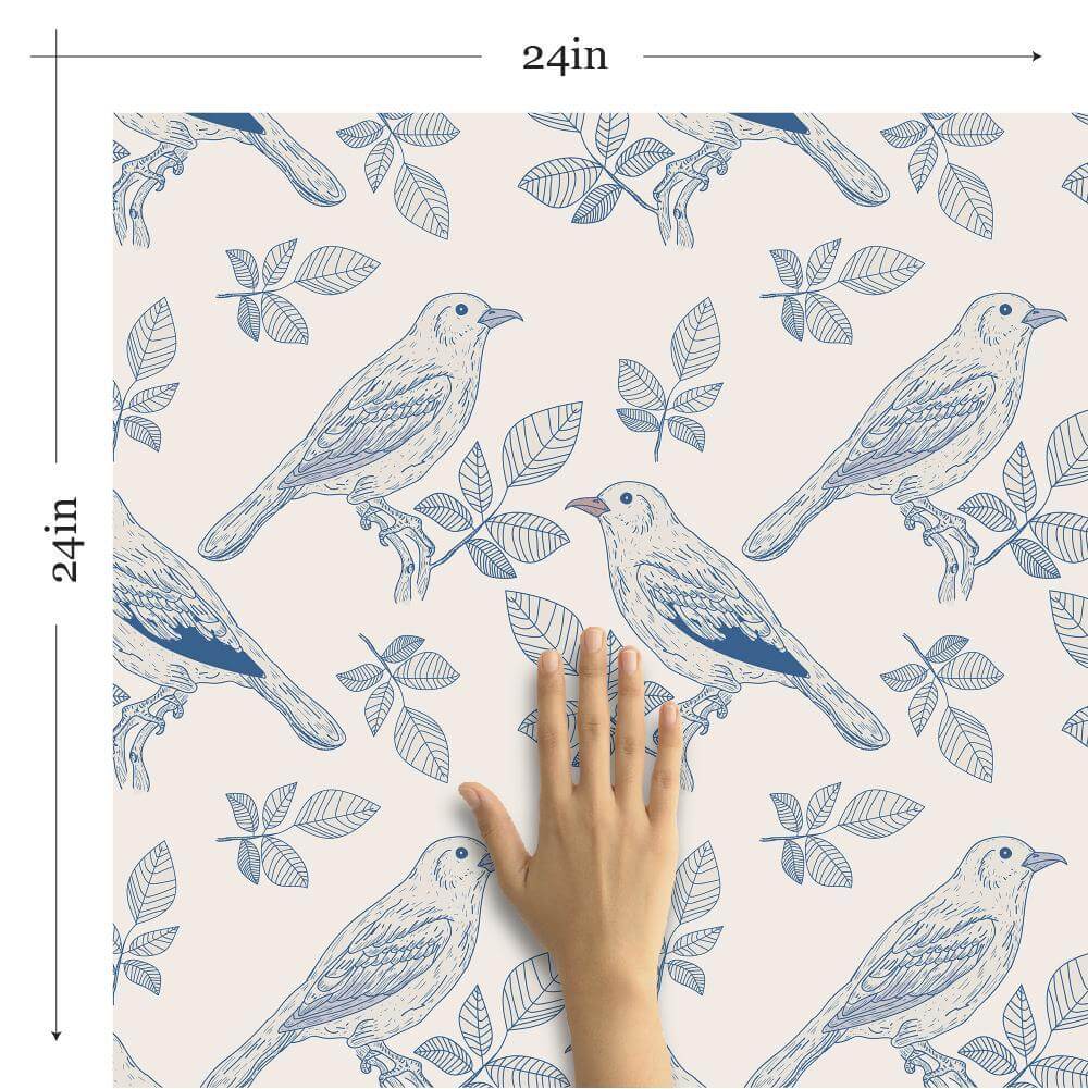 Silver and Blue Floral Animal Peel and Stick Removable Wallpaper 3836 - Self-Adhesive Decorative Wall Covering for Bedroom, Nursery, Living Room, Dorm