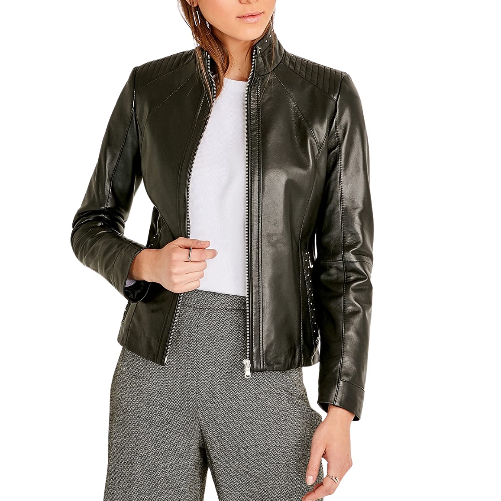 Women's Black Leather Motorcycle Jacket - Stylish Biker Jacket for Women - Fashion Outerwear for Riding & Casual Wear