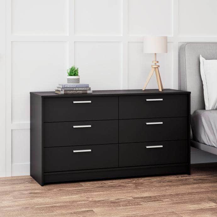 Studio Essentials 6-Drawer Dresser - White & Espresso Wooden Storage Cabinet for Bedroom Organization | Perfect for Small Spaces, Dorm Rooms & Apartment Decor