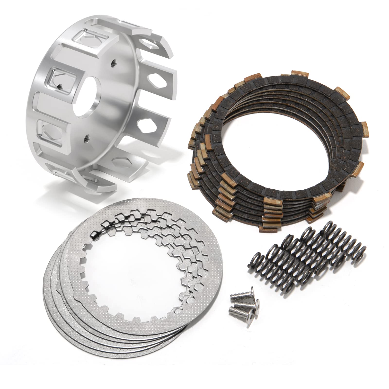 Yamaha Blaster 200 1988-2006 Clutch Basket Kit with Friction Plates, Steel Plates & Springs - Silver | ATV Clutch Replacement Parts for Off-Road & Trail Riding